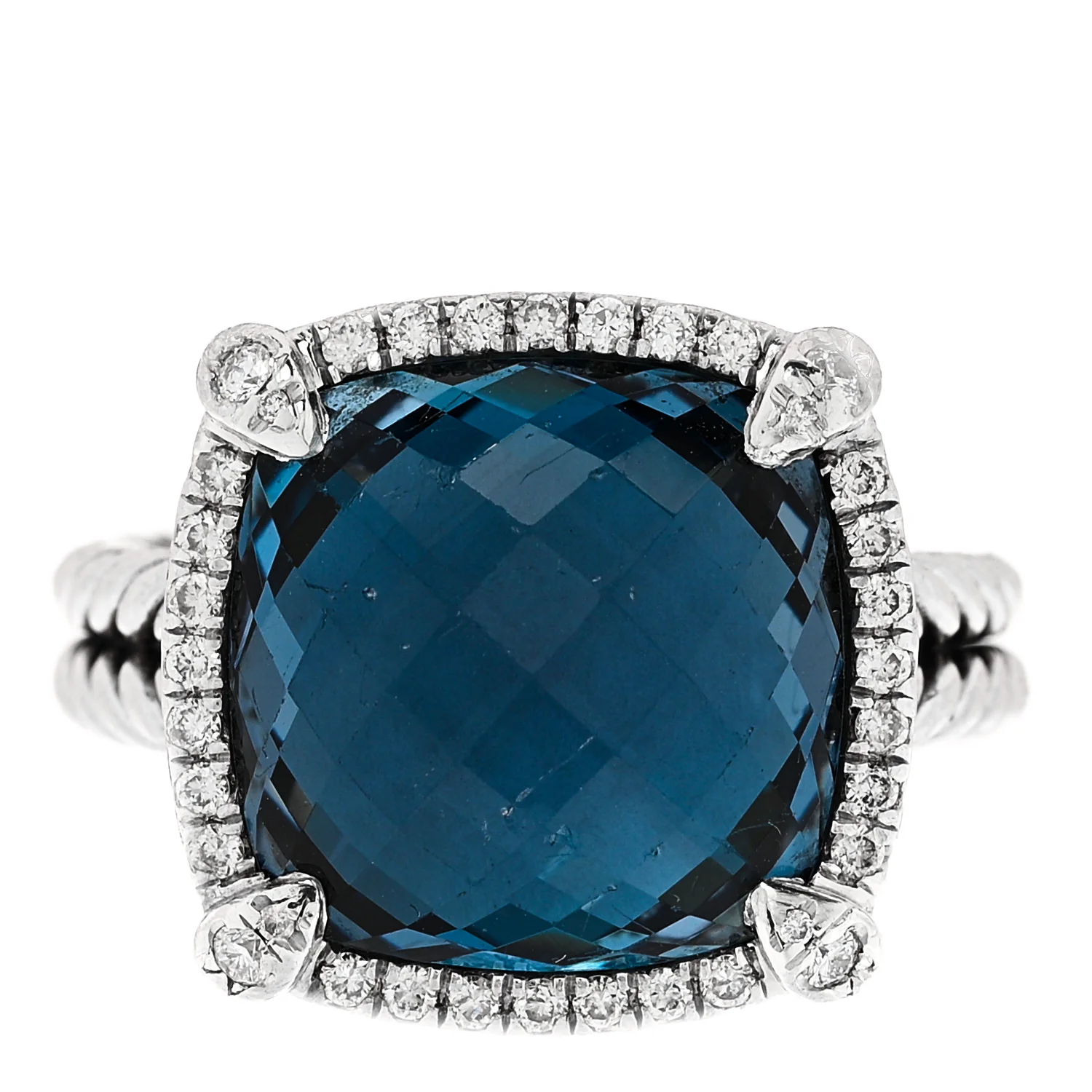 Sterling Silver Diamond Hampton Blue Topaz 14mm Chatelaine Pave Bezel Ring 53 6.5