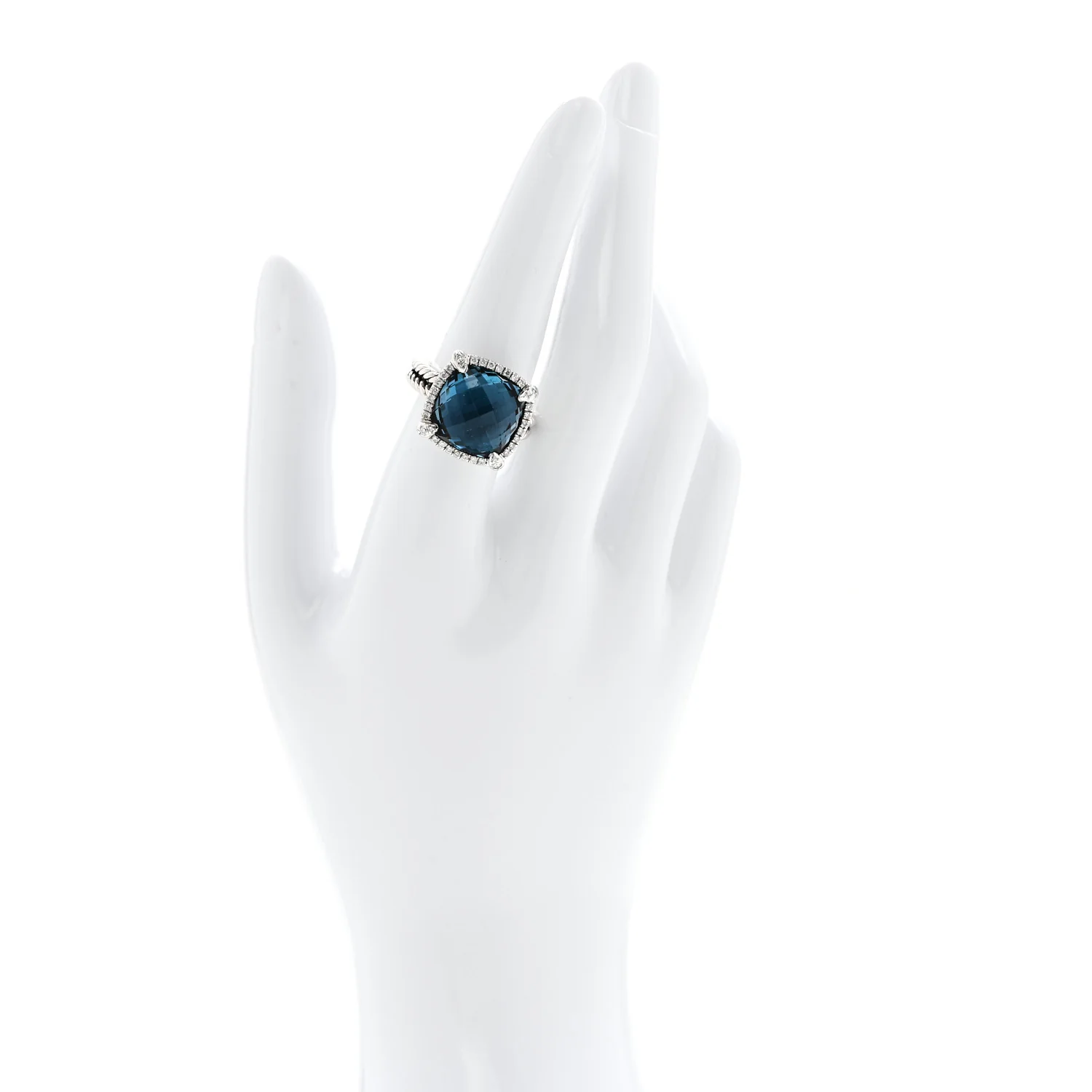 Sterling Silver Diamond Hampton Blue Topaz 14mm Chatelaine Pave Bezel Ring 53 6.5 - Image 2