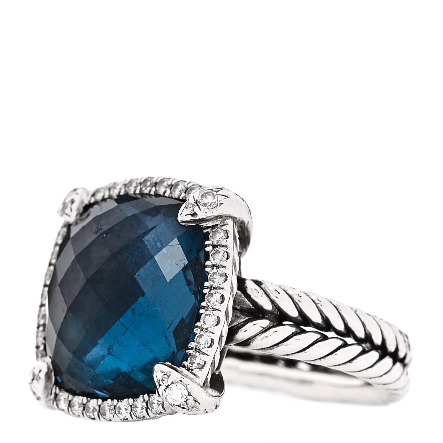 Sterling Silver Diamond Hampton Blue Topaz 14mm Chatelaine Pave Bezel Ring 53 6.5 - Image 3