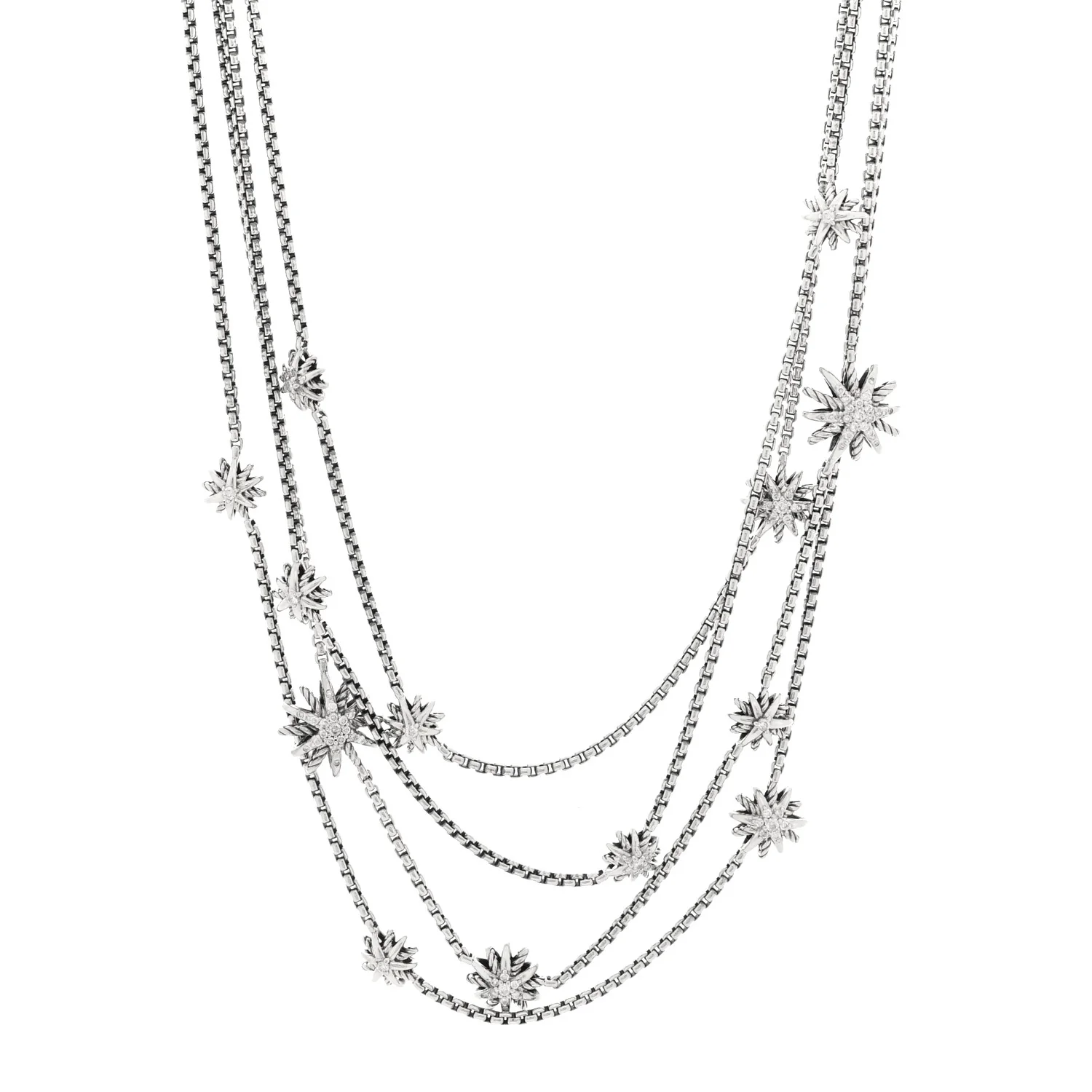 Sterling Silver Diamond Multi Strand Starburst Station Necklace