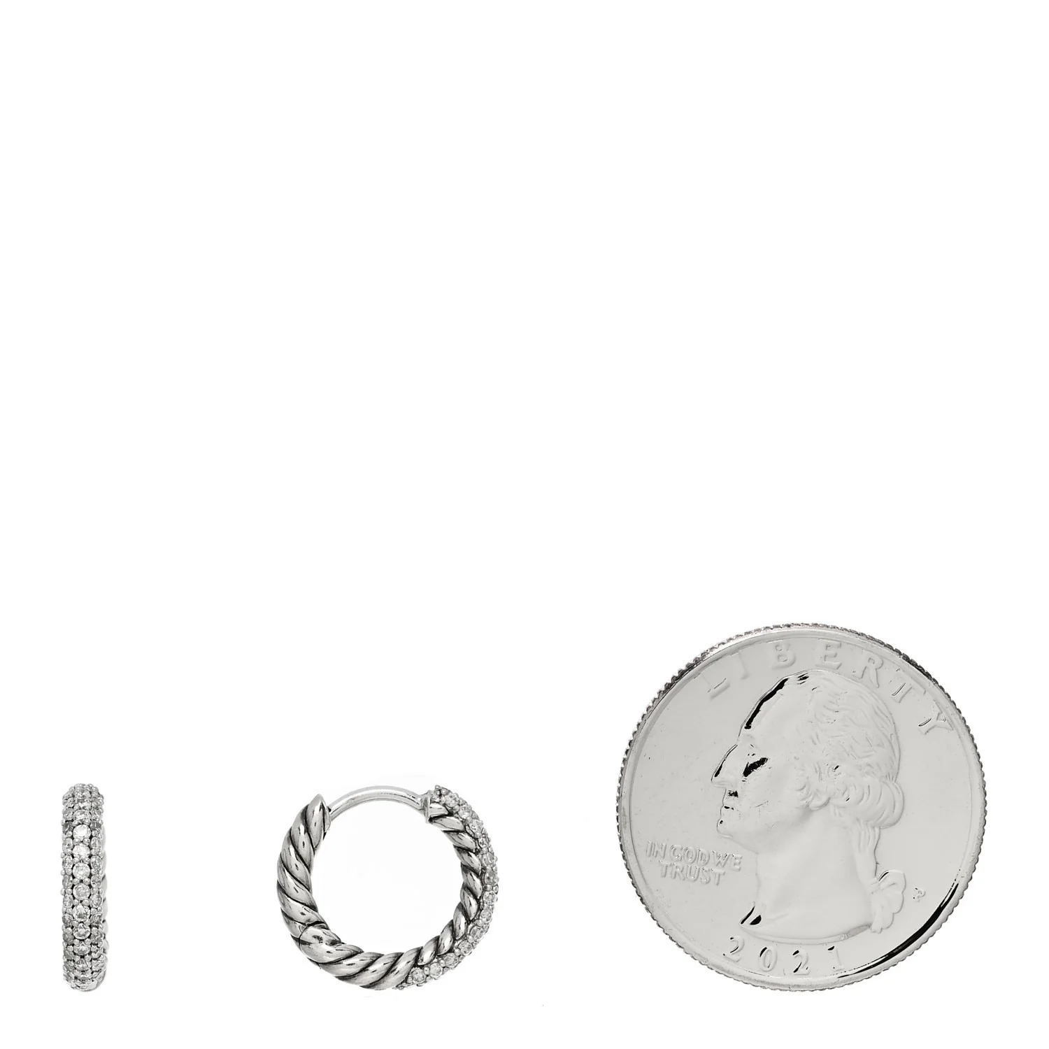 Sterling Silver Diamond Petite Pave Huggie Hoop Earrings - Image 2