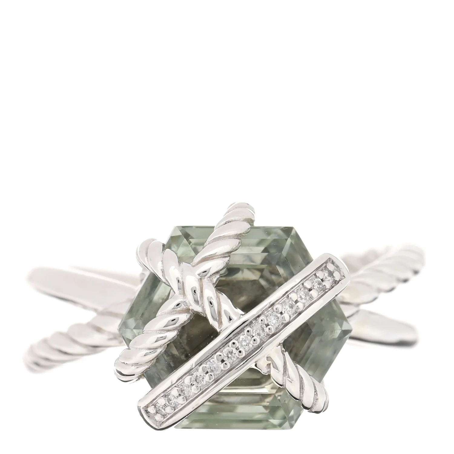 Sterling Silver Diamond Prasiolite 10mm Cable Wrap Ring 52 6