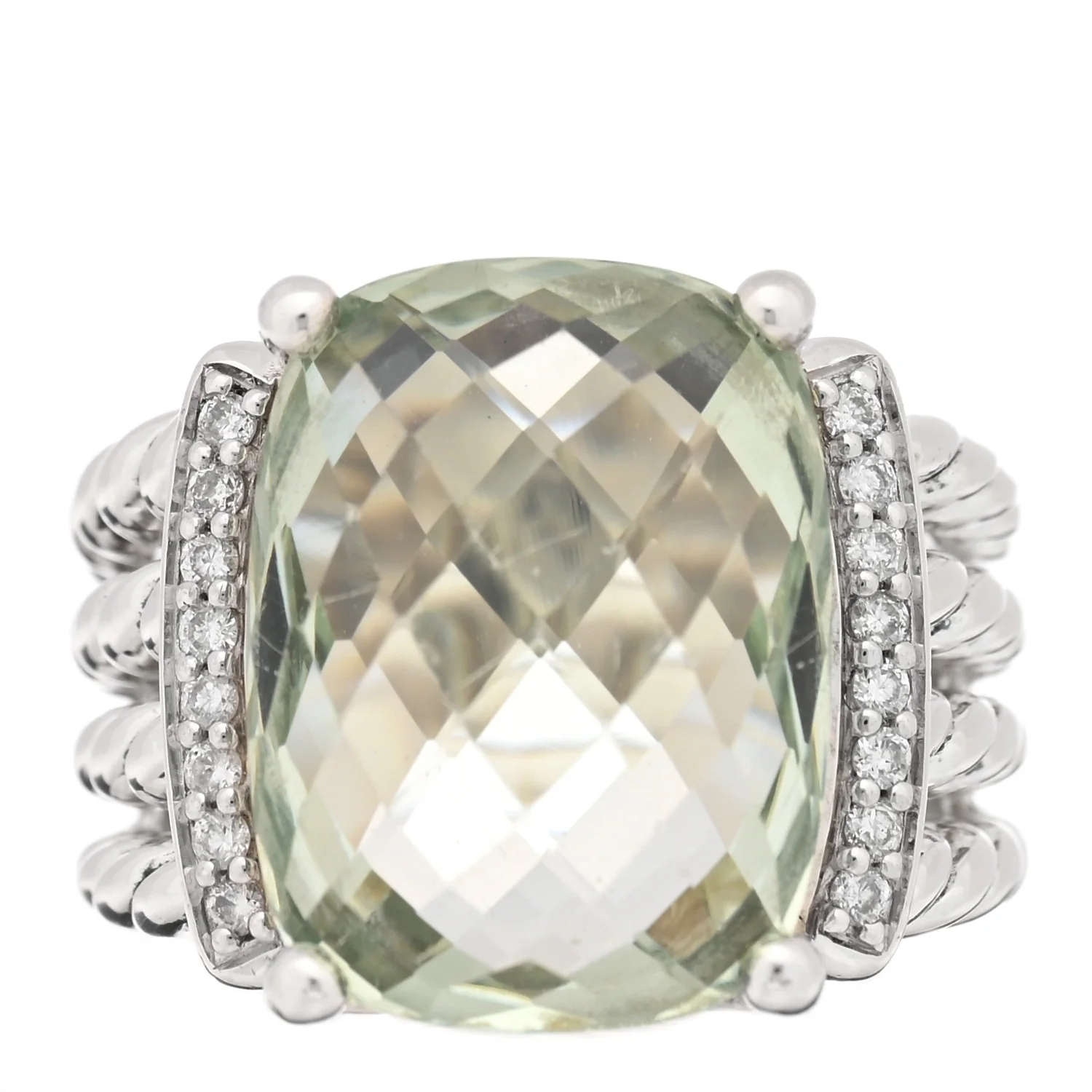 Sterling Silver Diamond Prasiolite 16mm Wheaton Ring 52 6