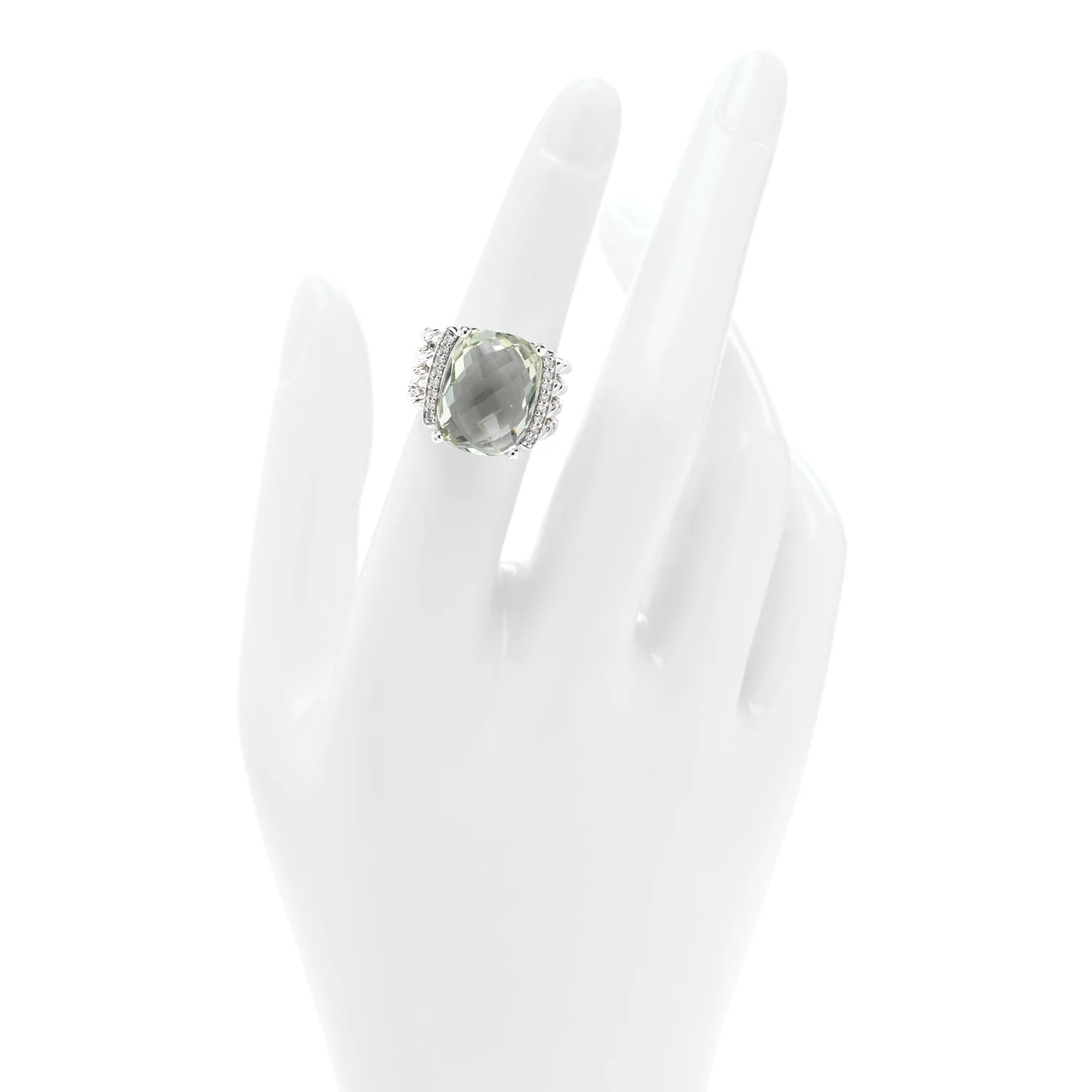 Sterling Silver Diamond Prasiolite 16mm Wheaton Ring 52 6 - Image 2