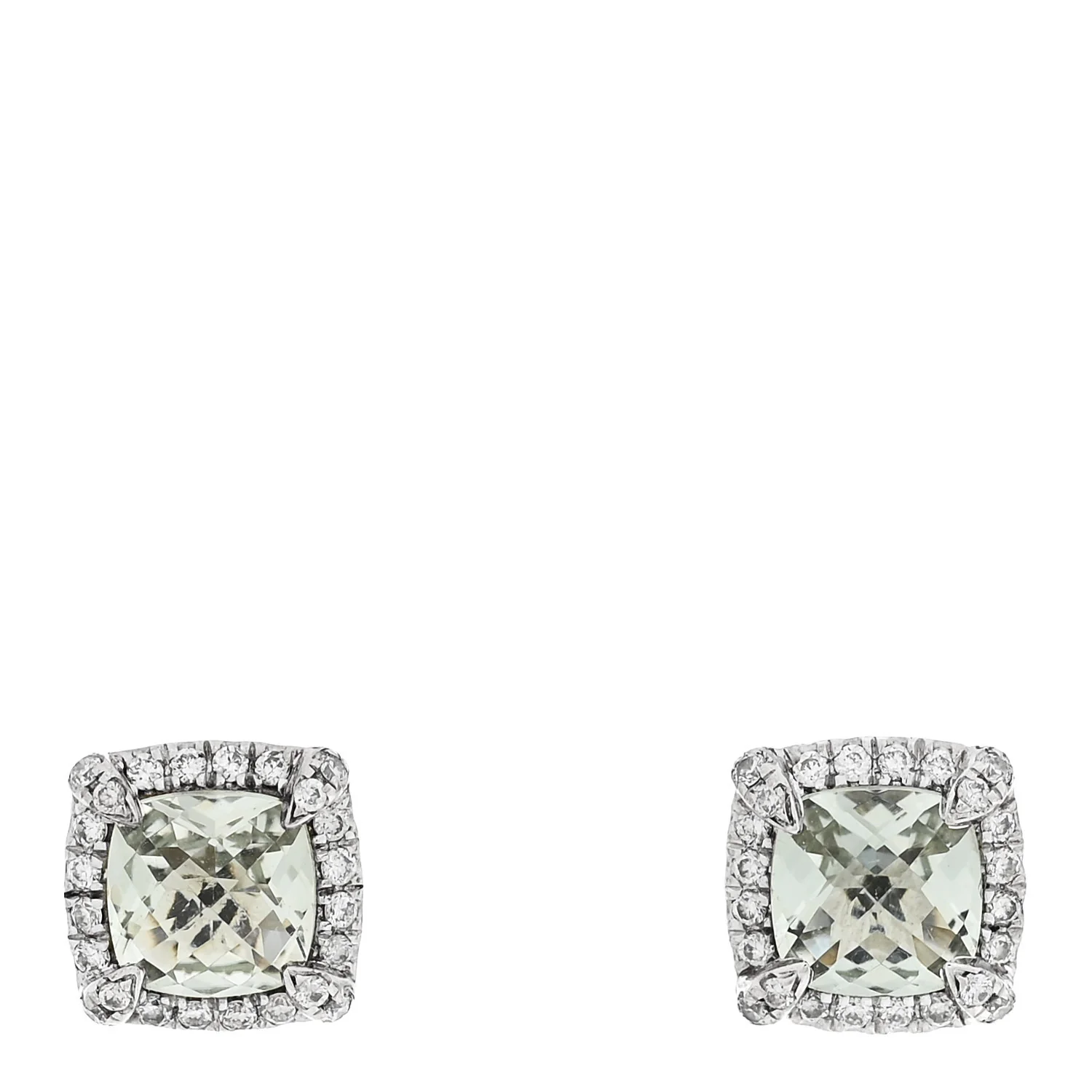 Sterling Silver Diamond Prasiolite Petite Chatelaine Pave Bezel Stud Earrings