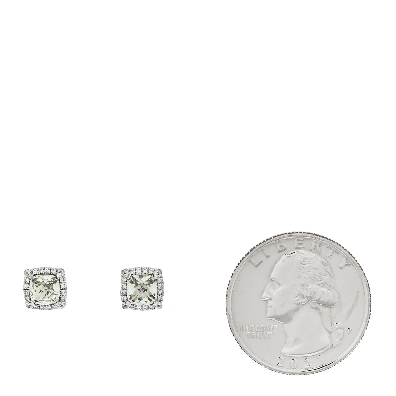 Sterling Silver Diamond Prasiolite Petite Chatelaine Pave Bezel Stud Earrings - Image 2