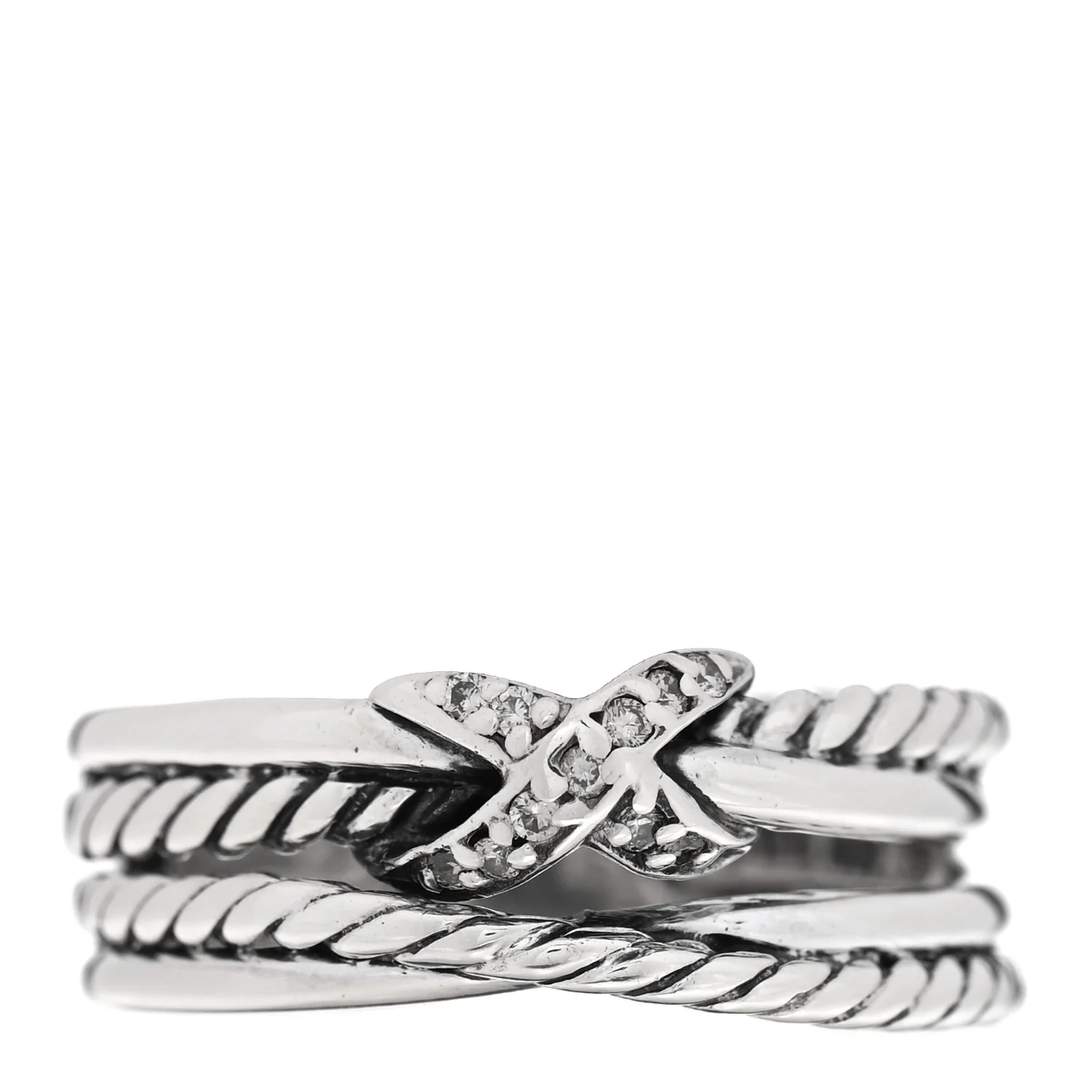 Sterling Silver Diamond X Crossover Ring 52 6