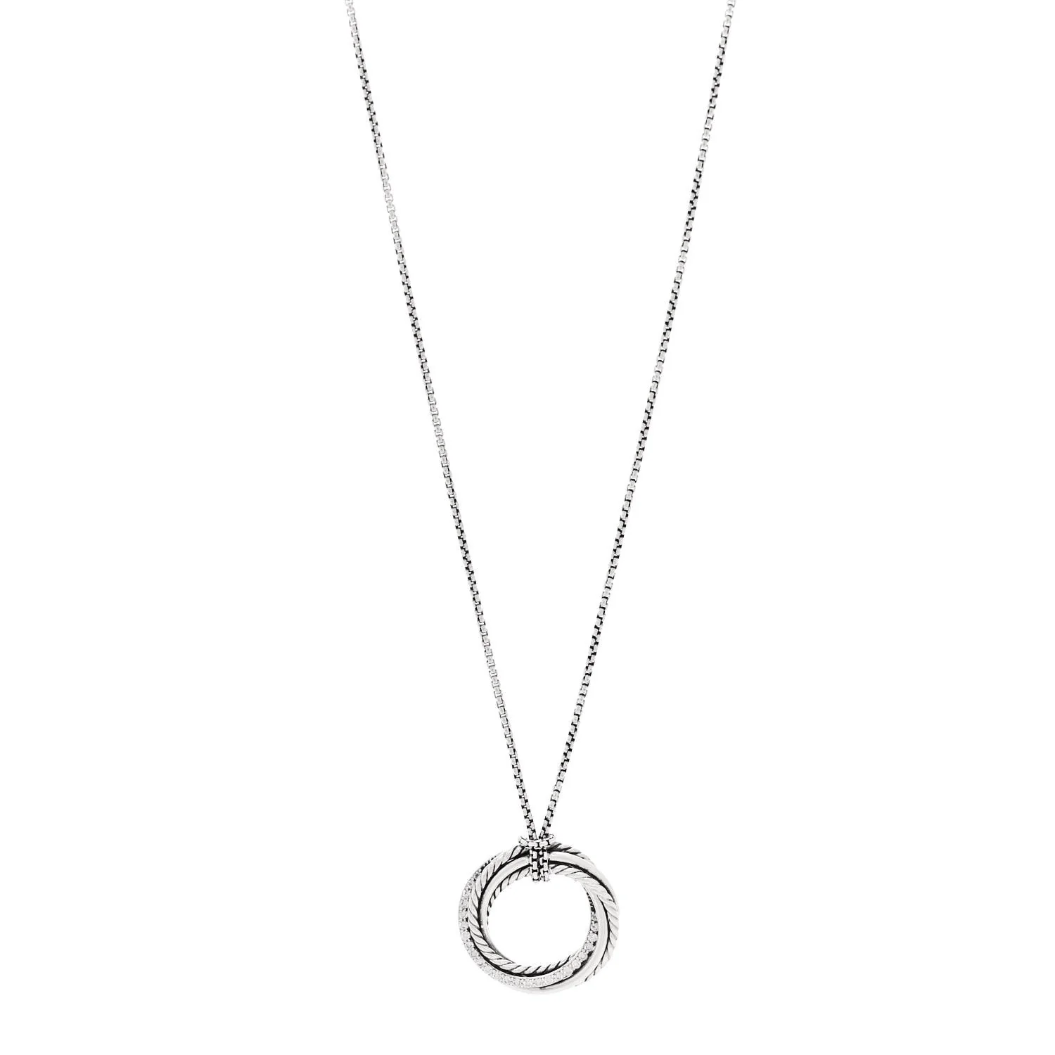Sterling Silver Pave Diamond 30mm Crossover Circle Necklace