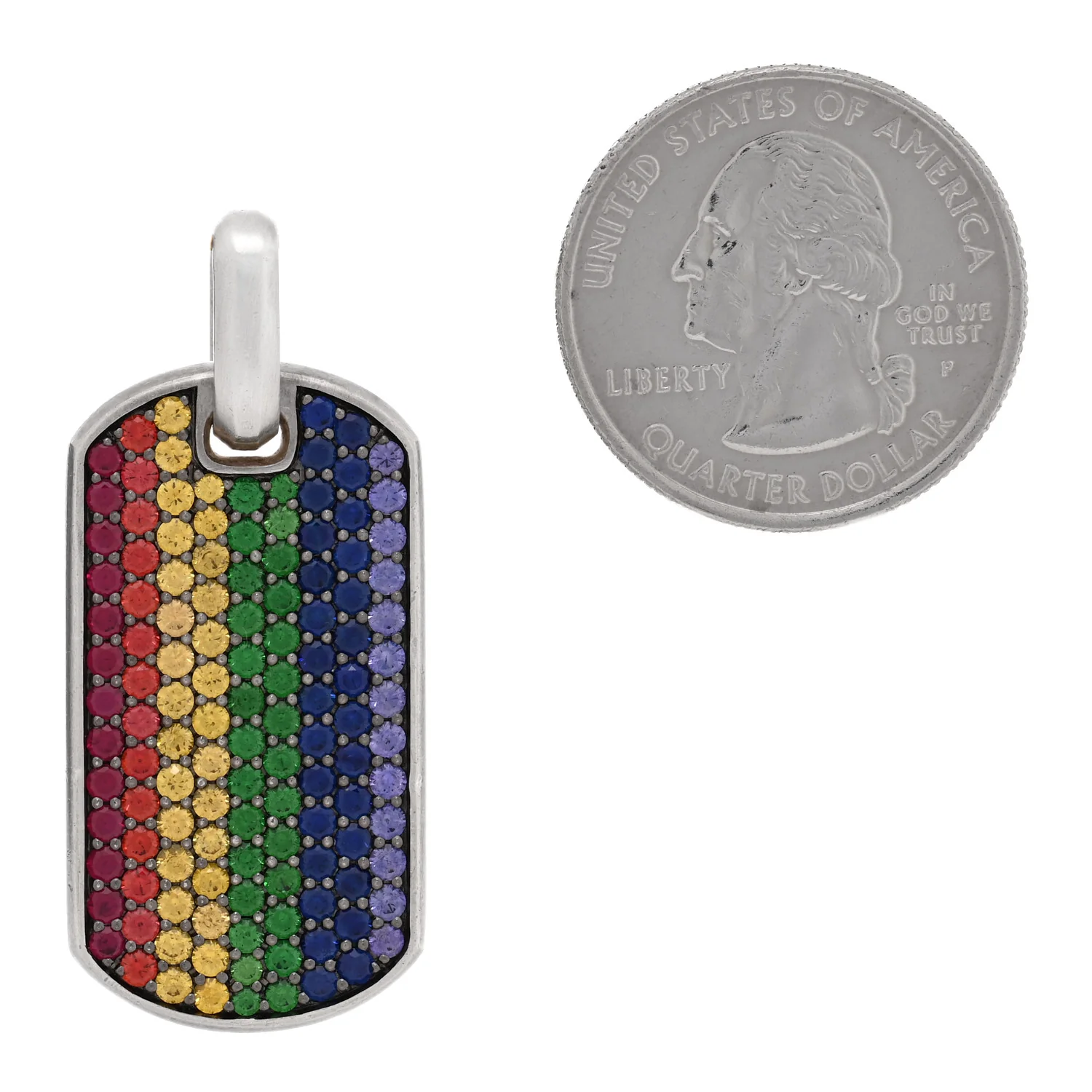 Sterling Silver Ruby Sapphire Tsavorite 35mm Chevron Tag Pendant - Image 2