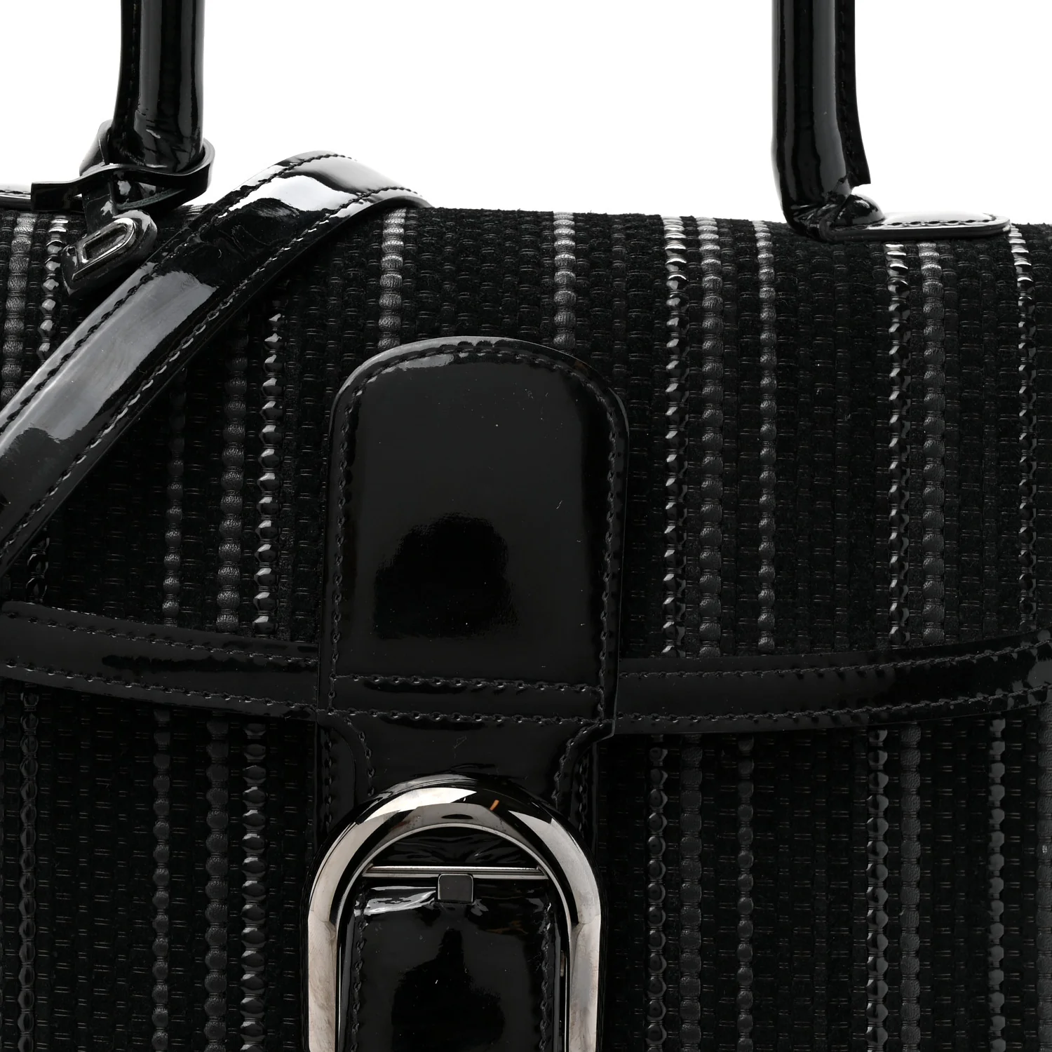 Canvas Patent Calfskin MM Brillant Satchel Black - Image 7