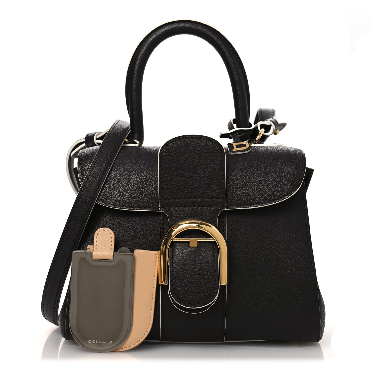 Grained Calfskin Bi-Color Brillant Mini Satchel Black - Image 3