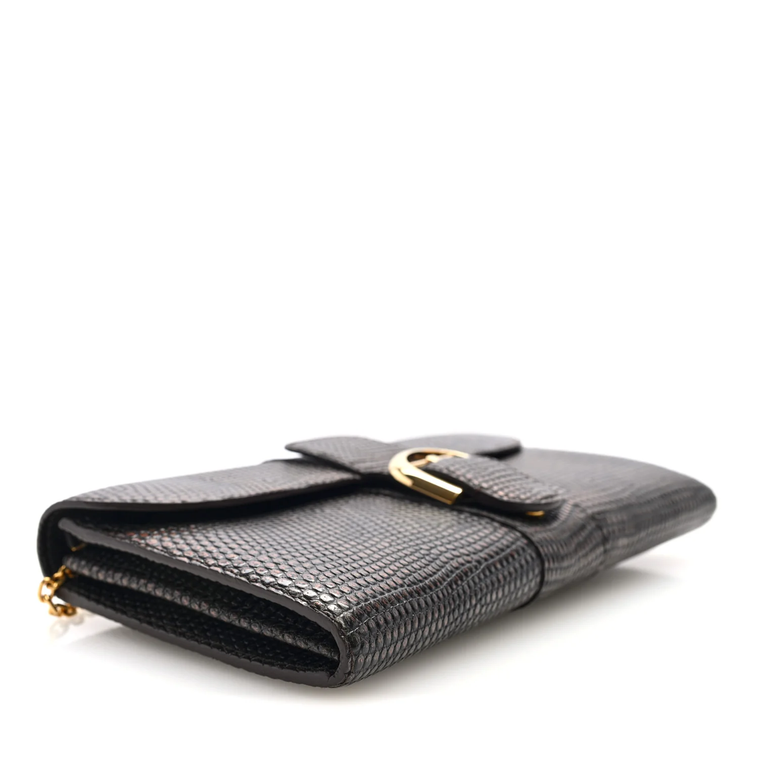 Iridescent Lizard Calfskin Brillant Wallet On Chain Ebene Kaki - Image 4
