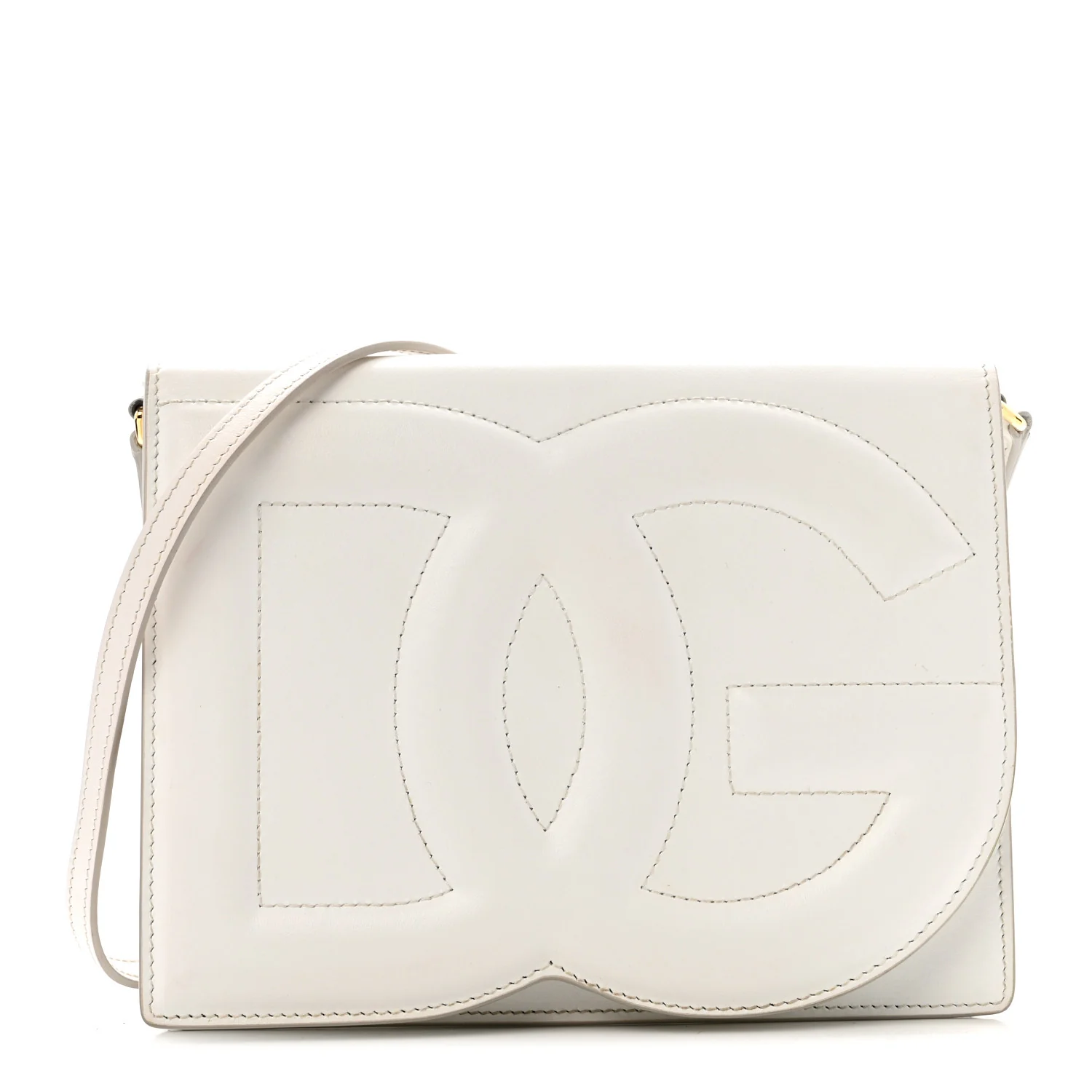 Calfskin DG Logo Flap Crossbody Bag White