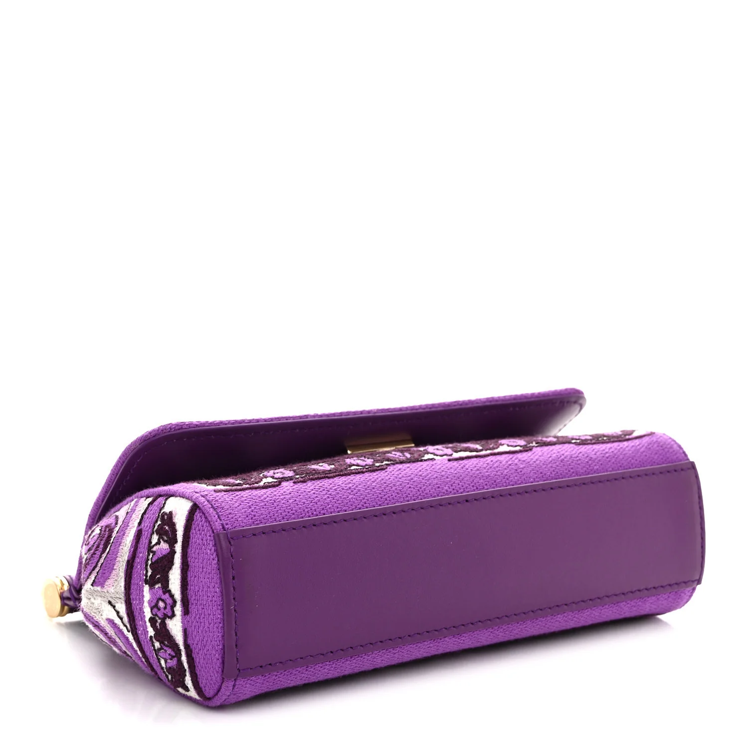 Canvas Embroidery Majolica Small Sicily Handbag Purple - Image 4