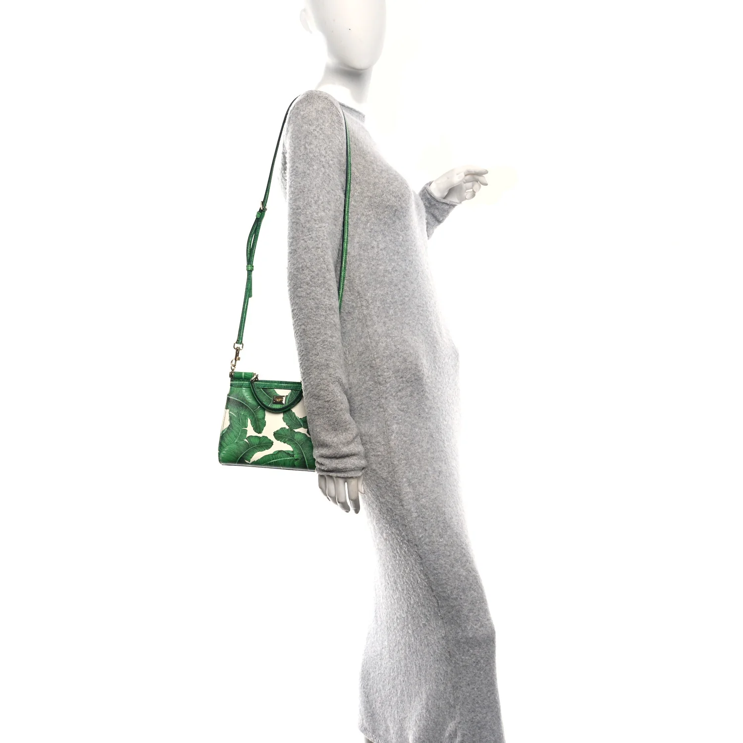 Dauphine Banana Leaf Print Small Miss Sicily Satchel Green White - Image 2