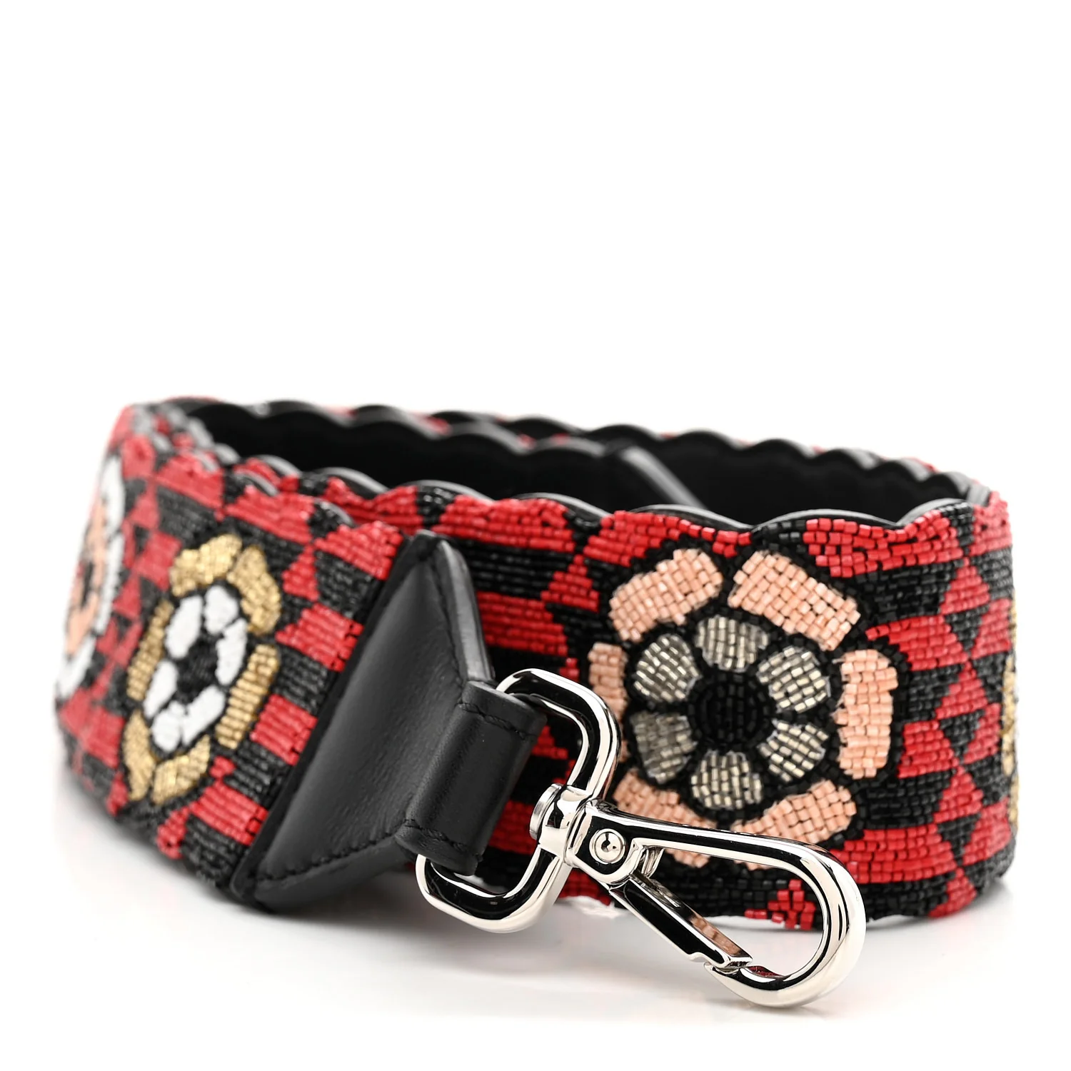 Beaded Vitello Dolce Embroidered Flower Strap You Black Multicolor