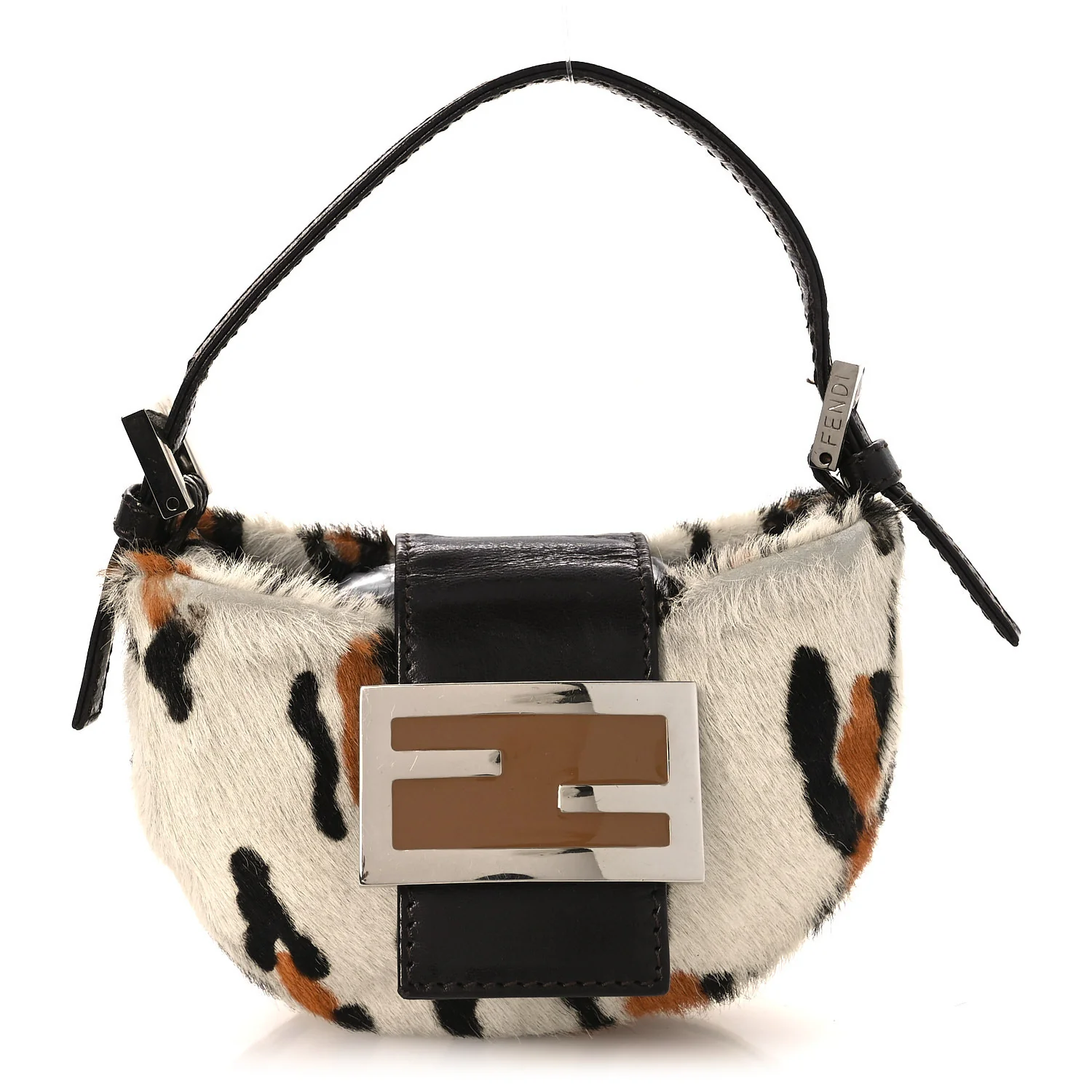 Calf Hair Leopard Print Croissant White Brown