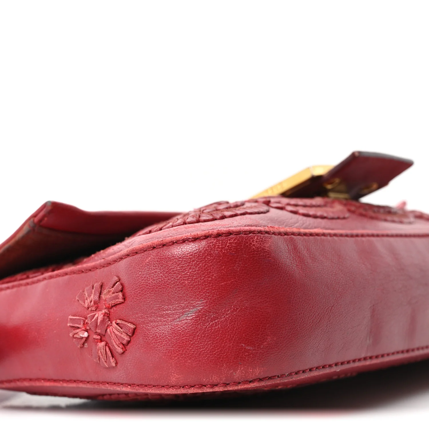 Calfskin Floral Stitched Baguette Red - Image 8