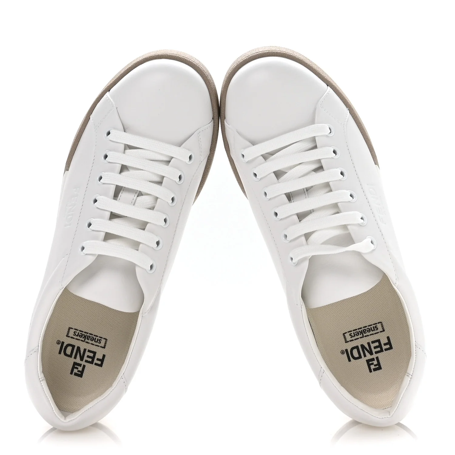 Calfskin Mens Fendi Match Low Top Sneakers 6 White Beige - Image 2