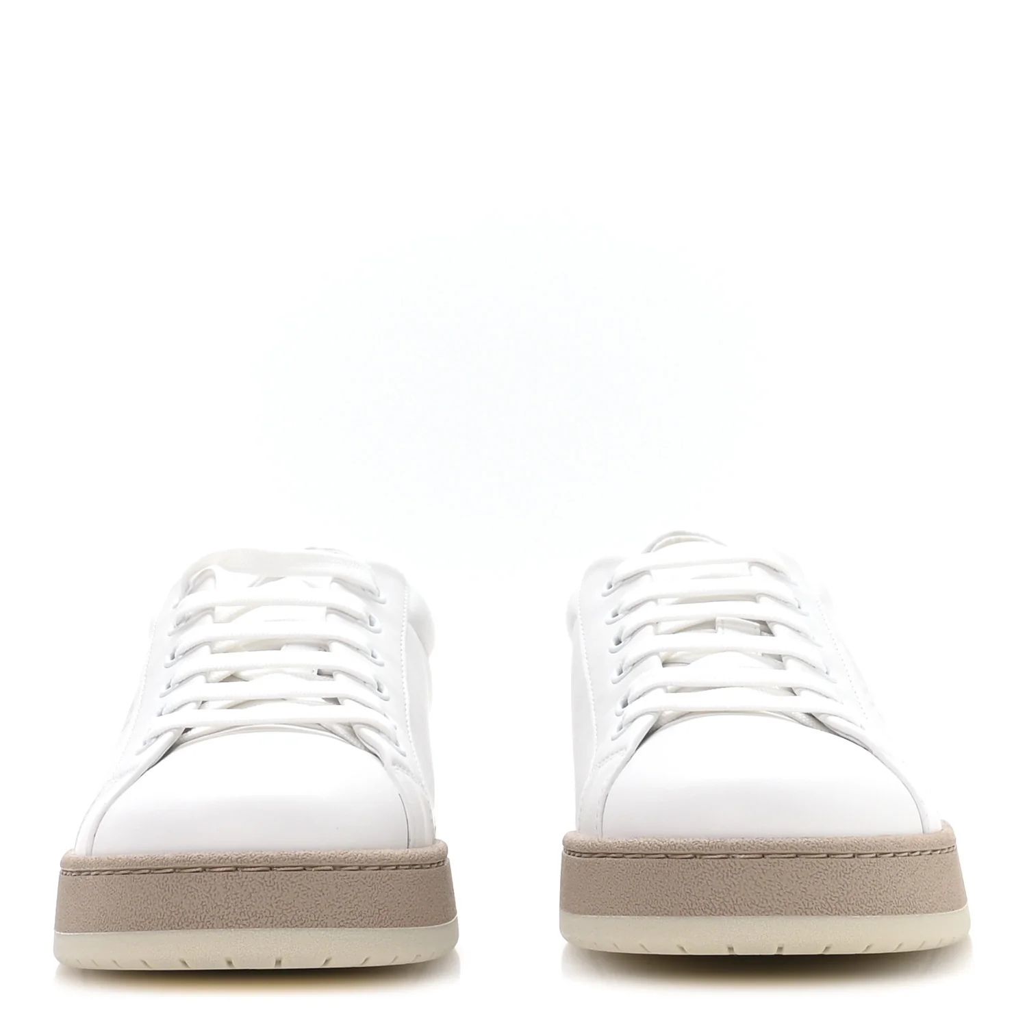 Calfskin Mens Fendi Match Low Top Sneakers 6 White Beige - Image 3