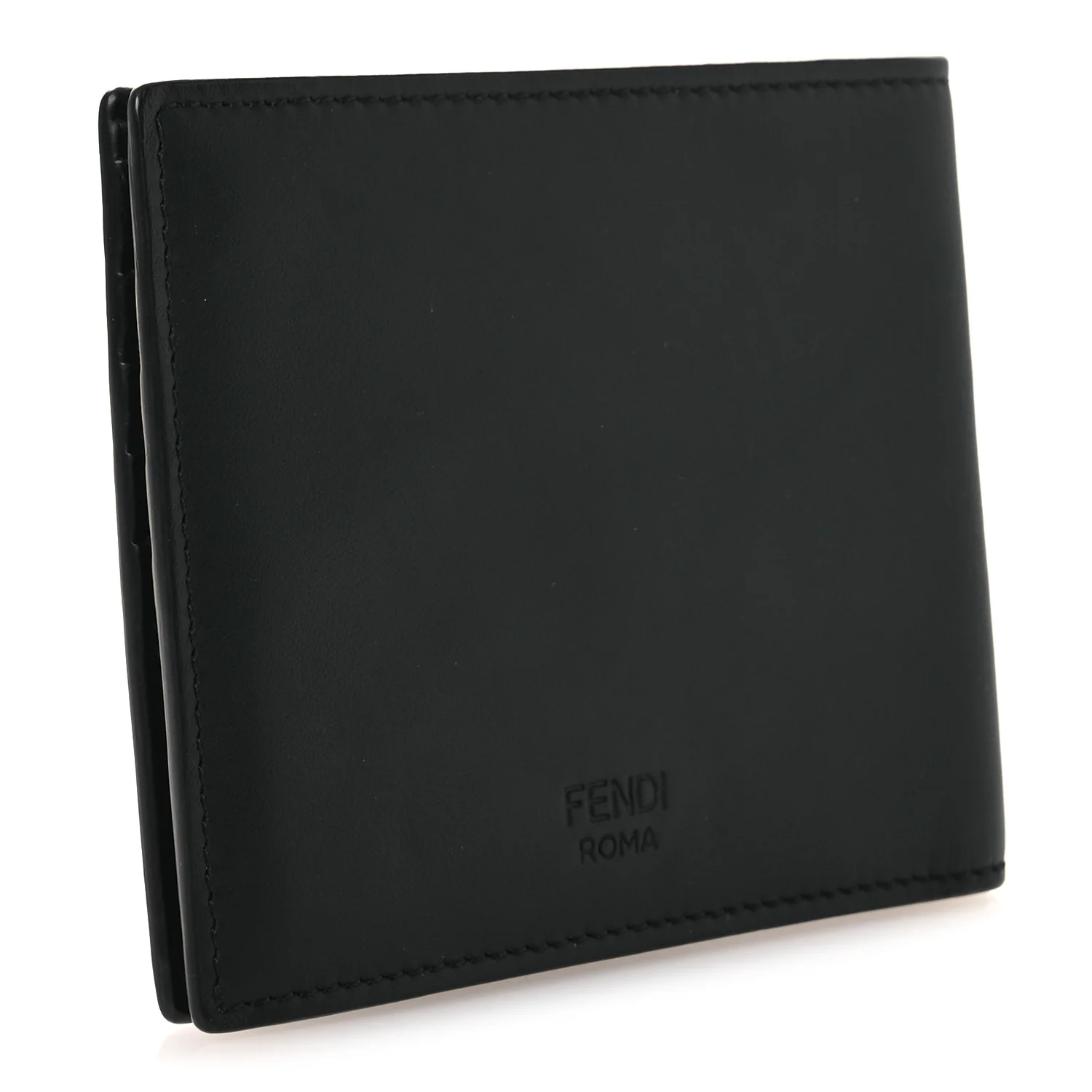 Calfskin Metal Monster Eyes Bi-fold Wallet Black - Image 3