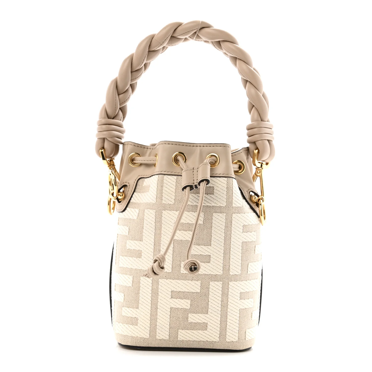 Canvas Nappa F is Fendi FF Embroidered Mini Mon Tresor Bucket Bag White Nuvola