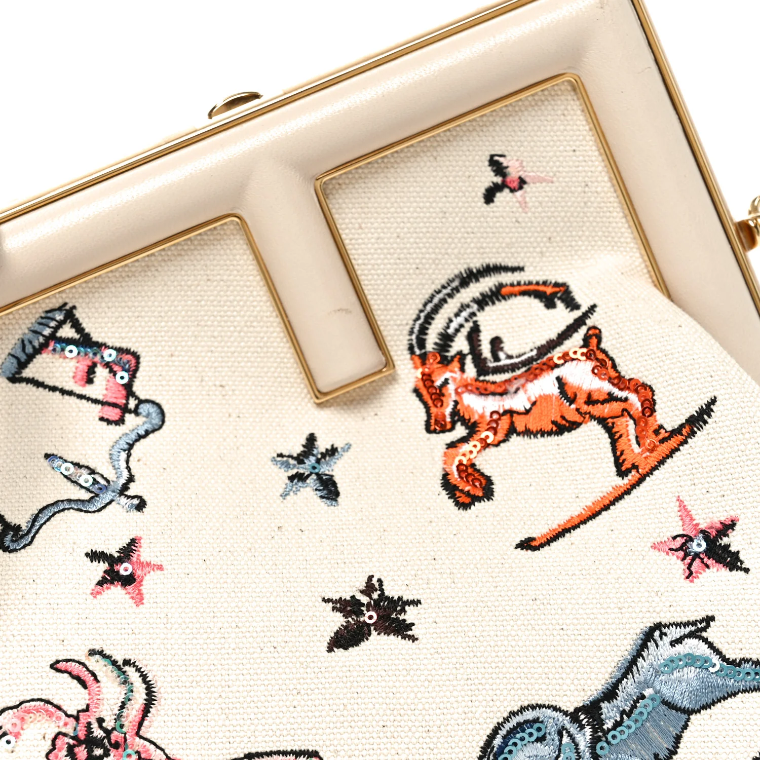Canvas Ricamo Embroidered Astrology Small Fendi First Grezzo Multicolor - Image 8