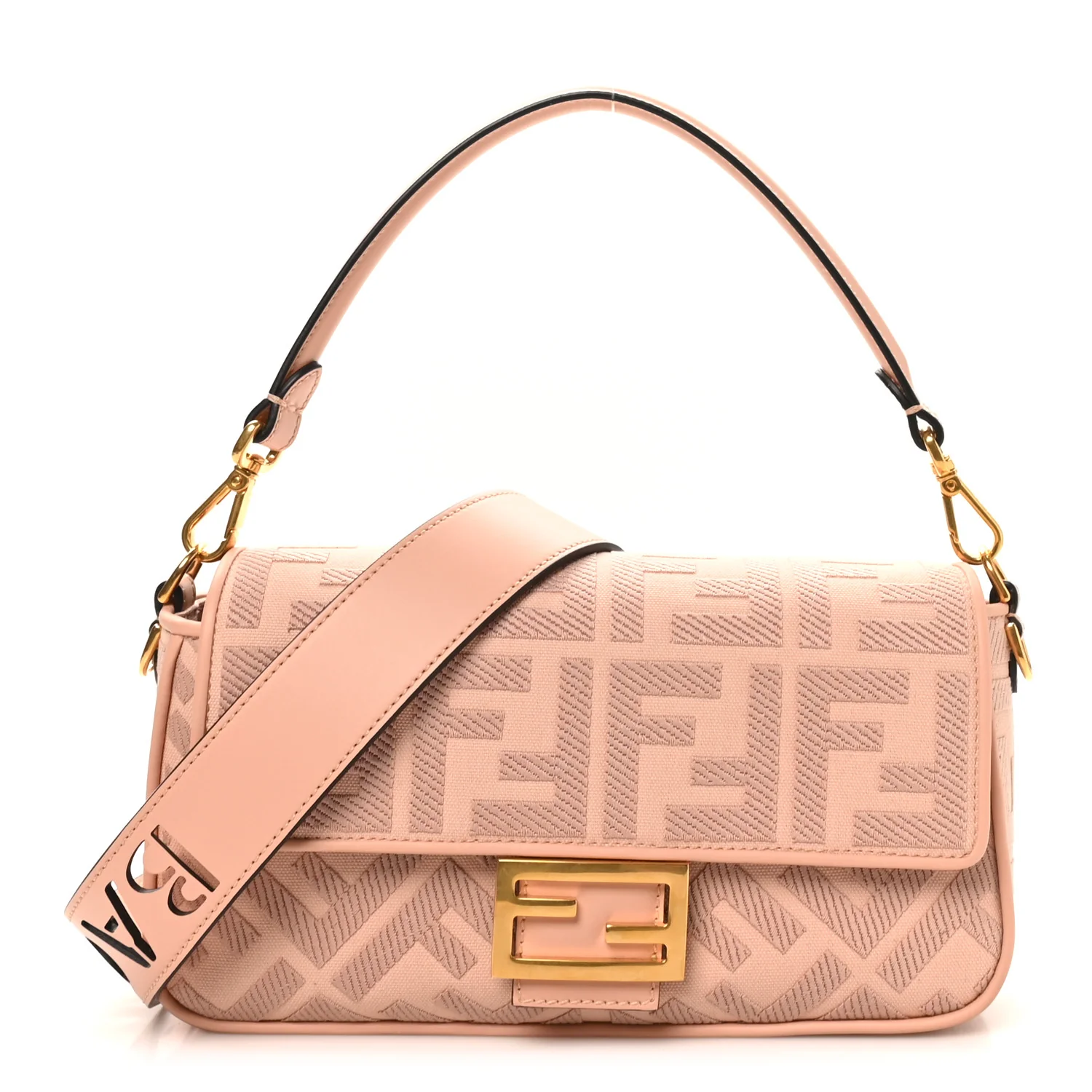 Canvas Vitello King Extra Strap FF Embroidered Baguette Baby Pink