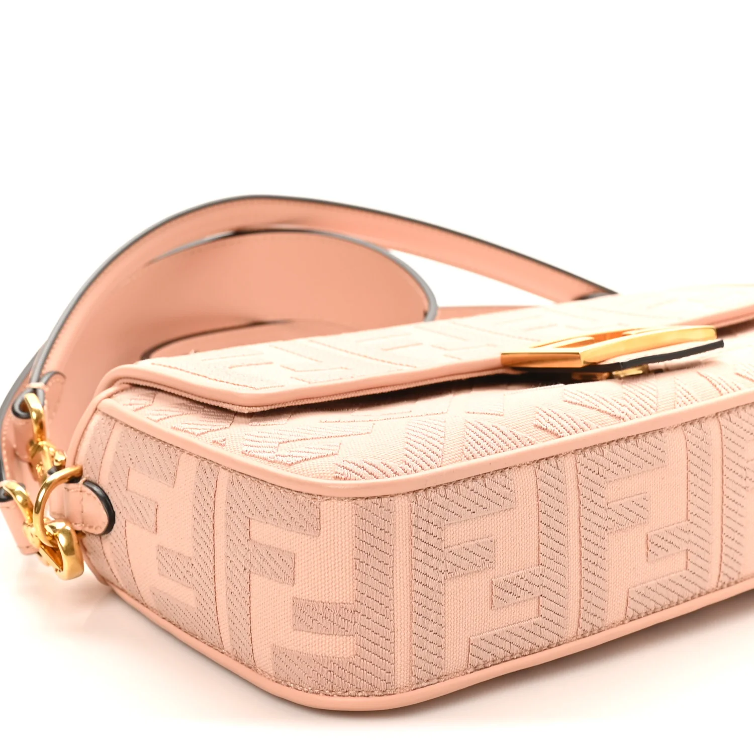 Canvas Vitello King Extra Strap FF Embroidered Baguette Baby Pink - Image 8