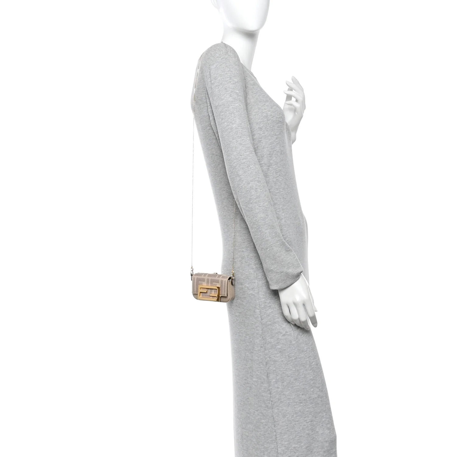 Canvas Vitello King FF Embroidered Nano Maxi Buckle Baguette Charm Nuvola - Image 2