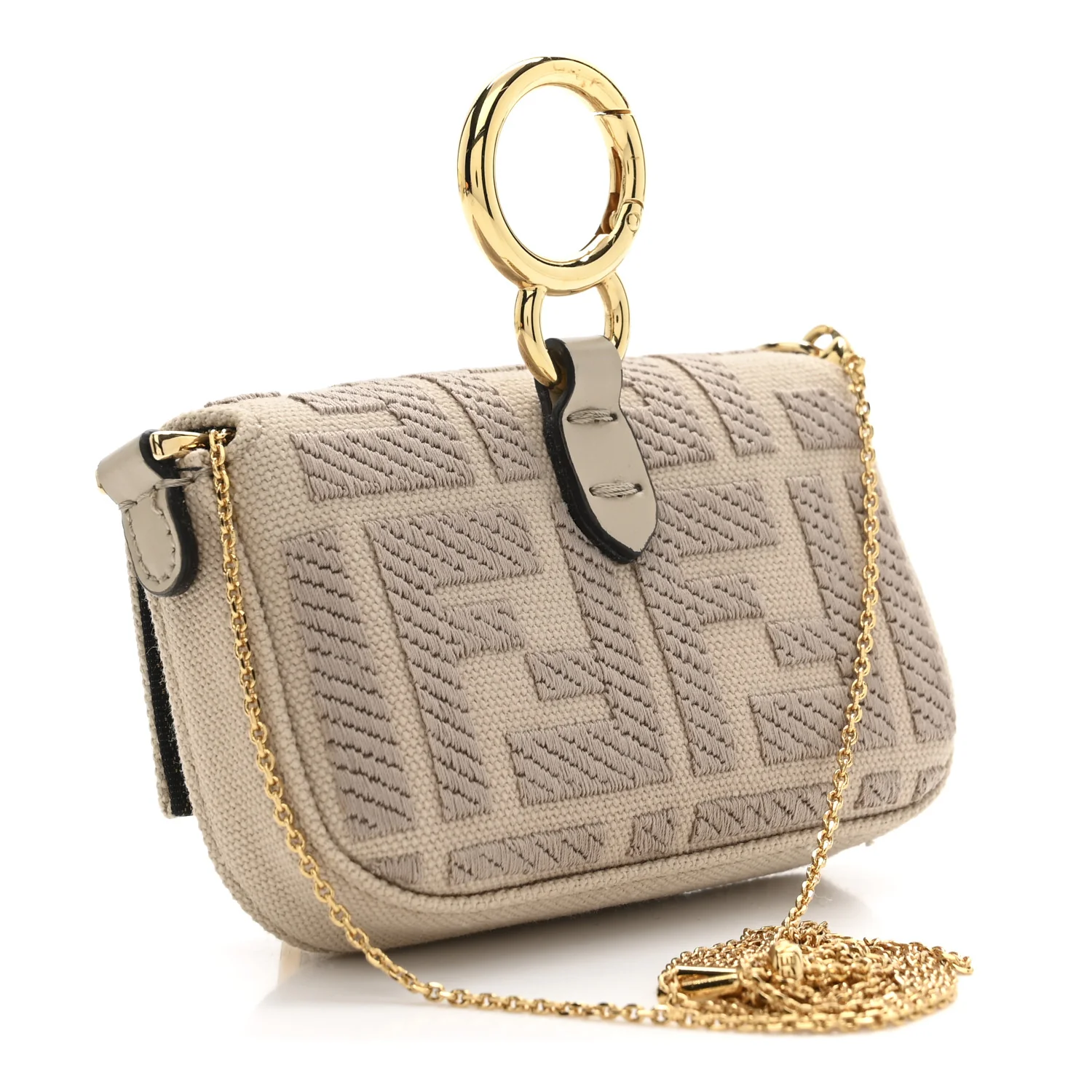 Canvas Vitello King FF Embroidered Nano Maxi Buckle Baguette Charm Nuvola - Image 3