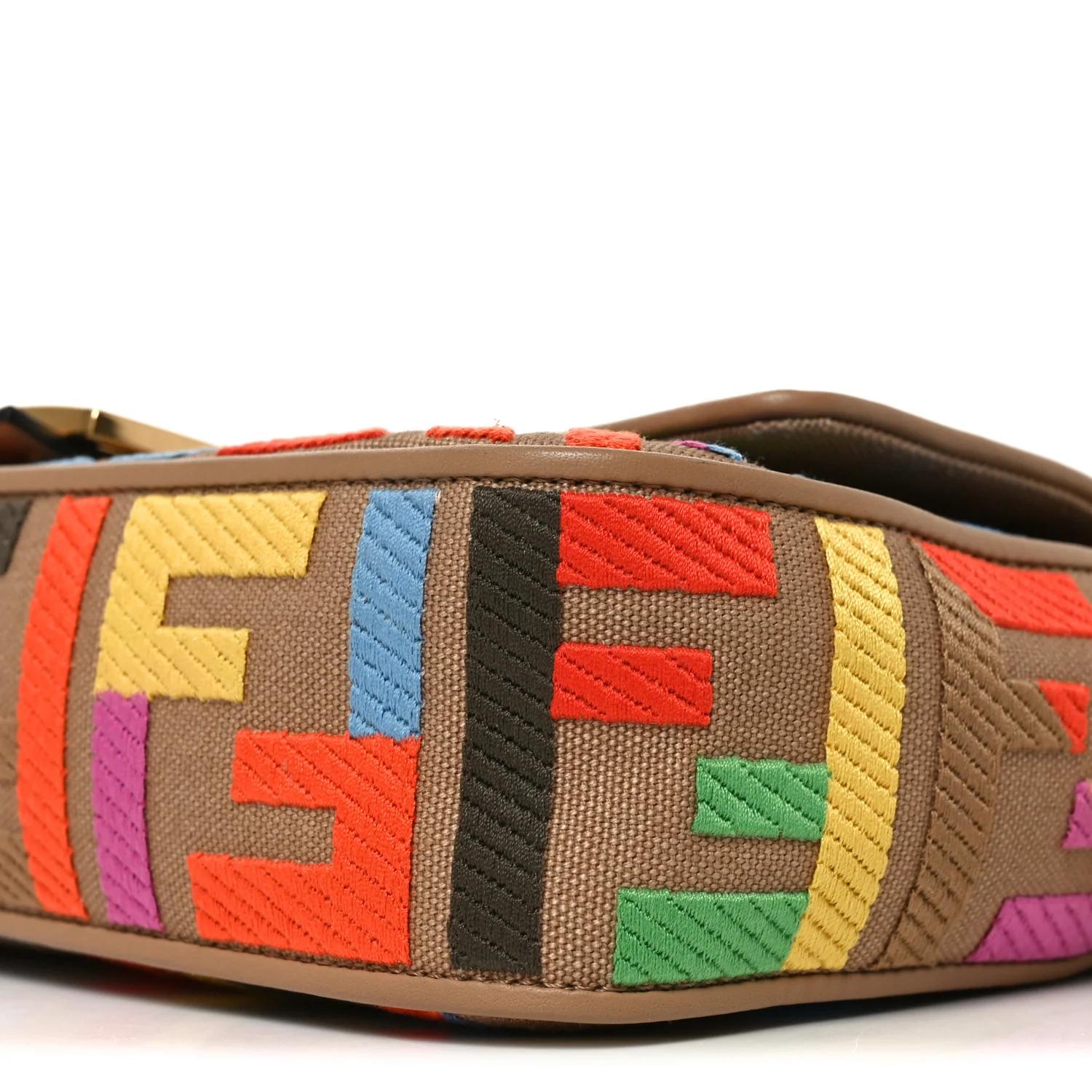 Canvas Vitello King FF Multicolor Embroidered Baguette Multicolor Cuoio - Image 10