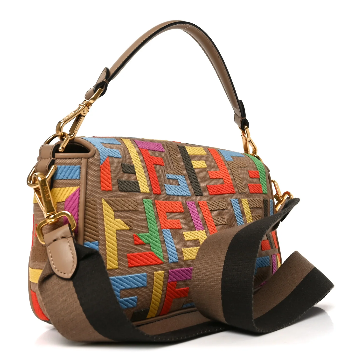 Canvas Vitello King FF Multicolor Embroidered Baguette Multicolor Cuoio - Image 3