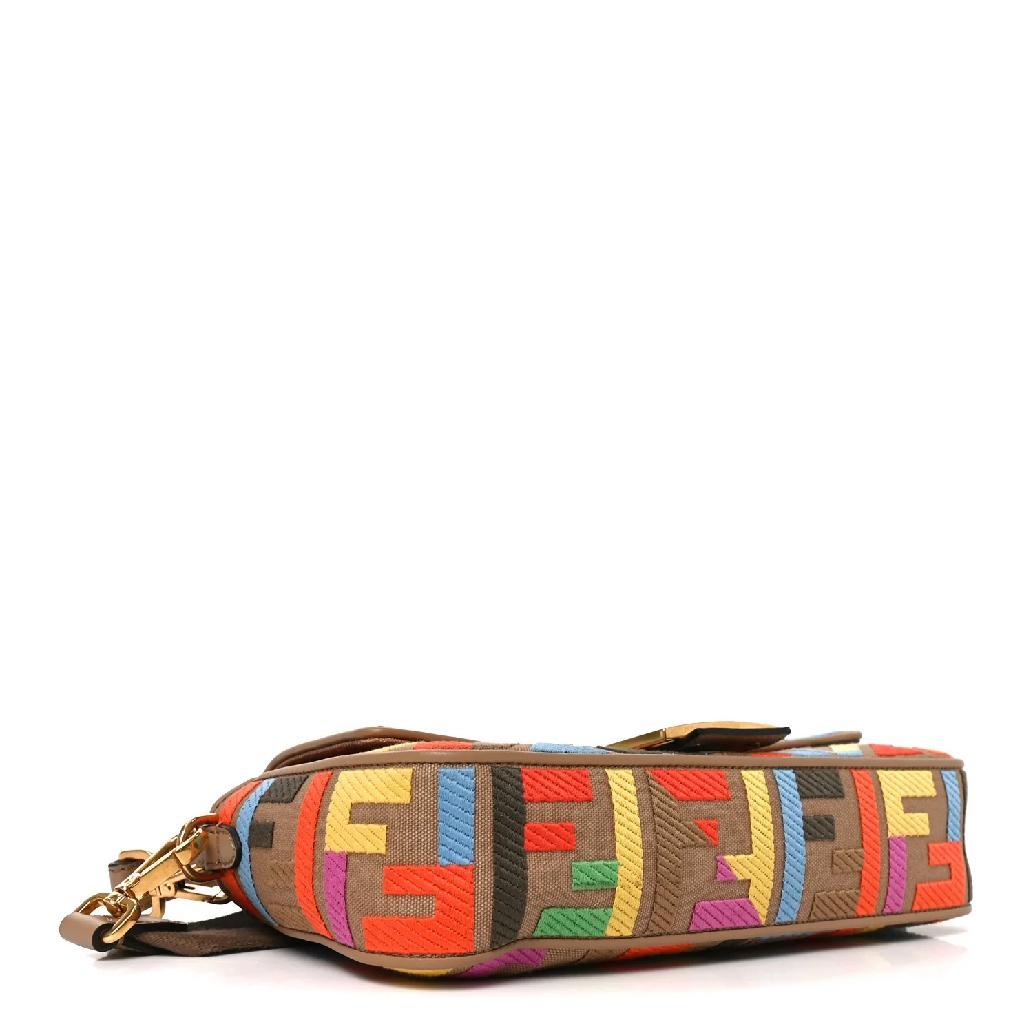 Canvas Vitello King FF Multicolor Embroidered Baguette Multicolor Cuoio - Image 4