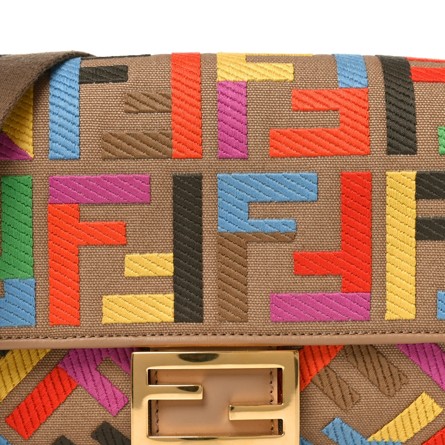 Canvas Vitello King FF Multicolor Embroidered Baguette Multicolor Cuoio - Image 8