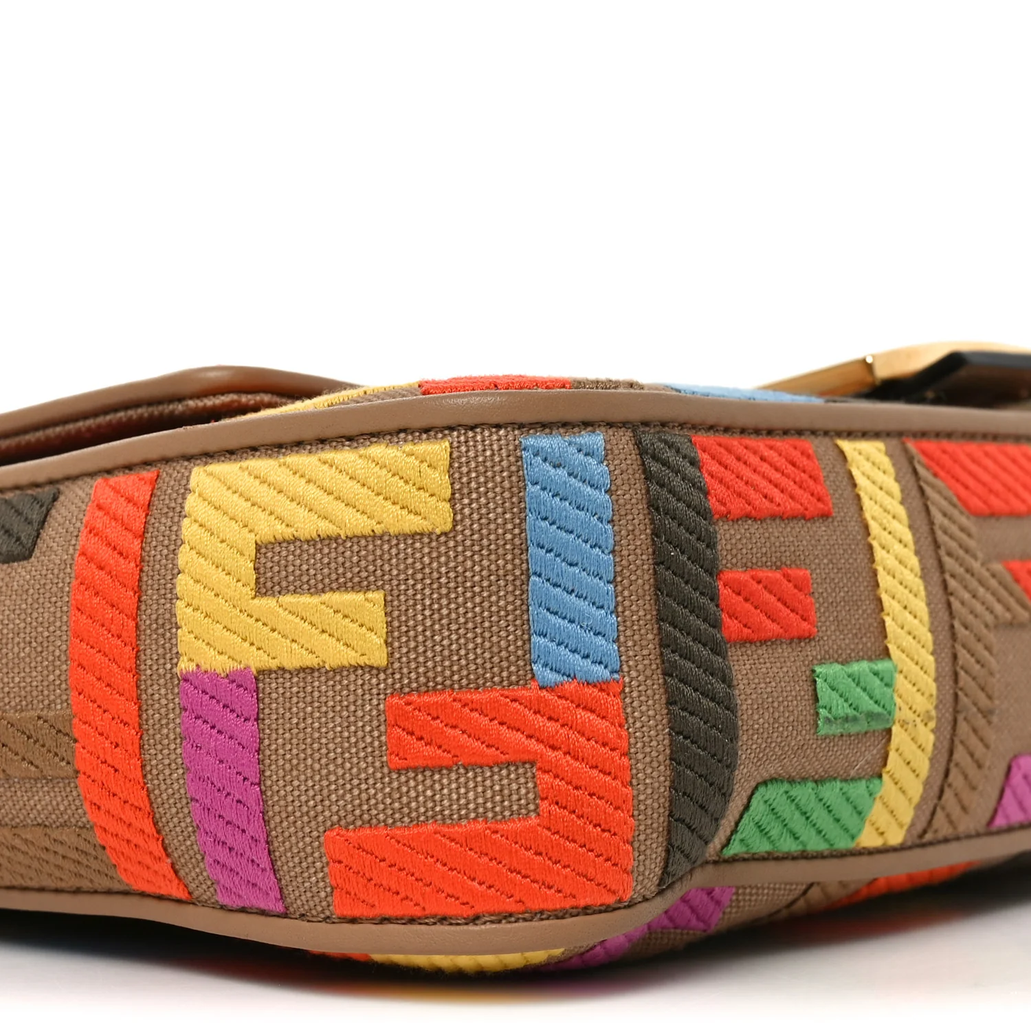 Canvas Vitello King FF Multicolor Embroidered Baguette Multicolor Cuoio - Image 9