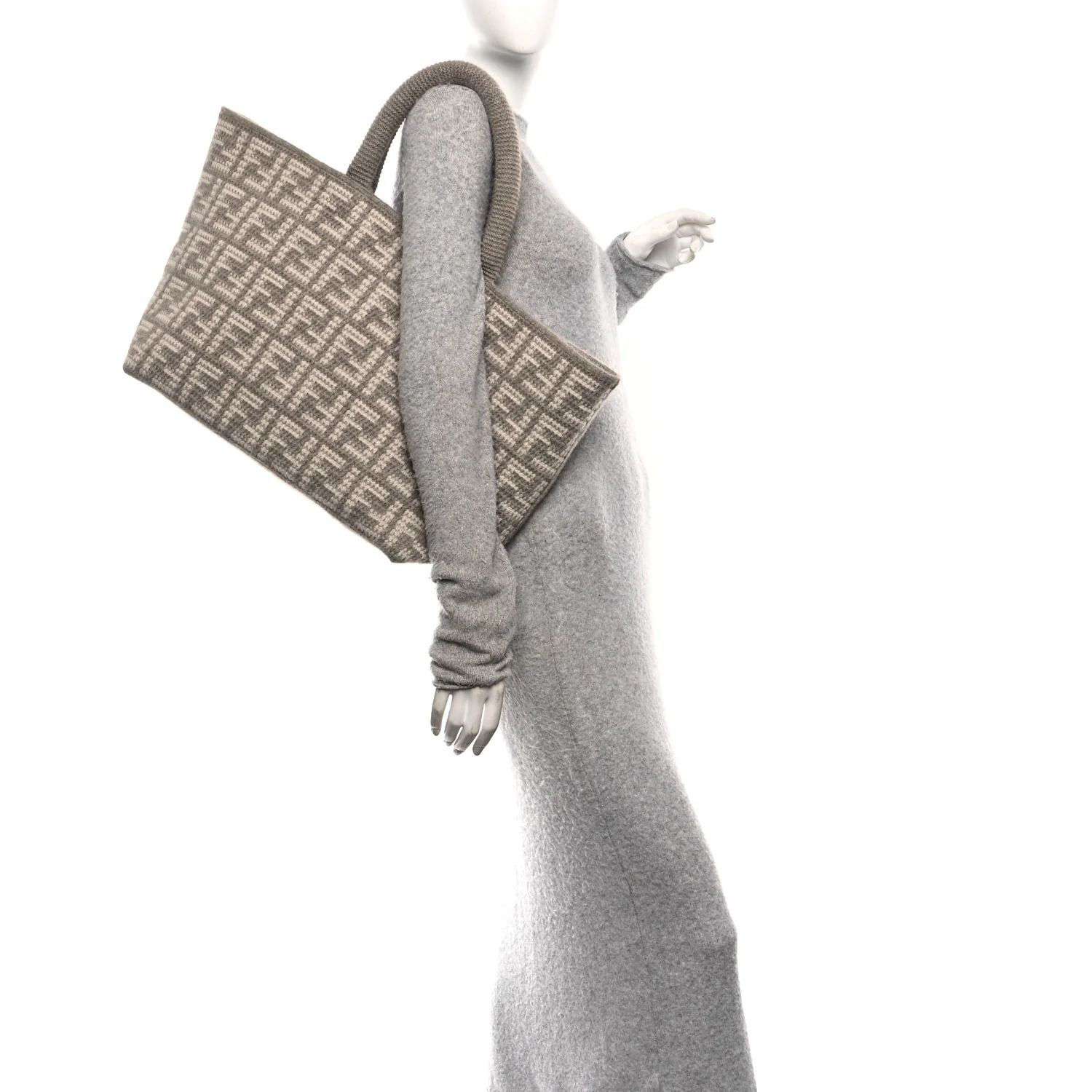 Cashmere Knit FF Large Shopper Tote Tortora - Image 2
