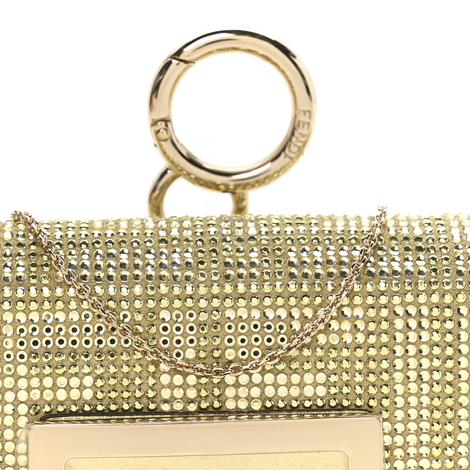Crystal Vitello Laminato FF Nano Maxi Buckle Baguette Charm Light Gold - Image 7