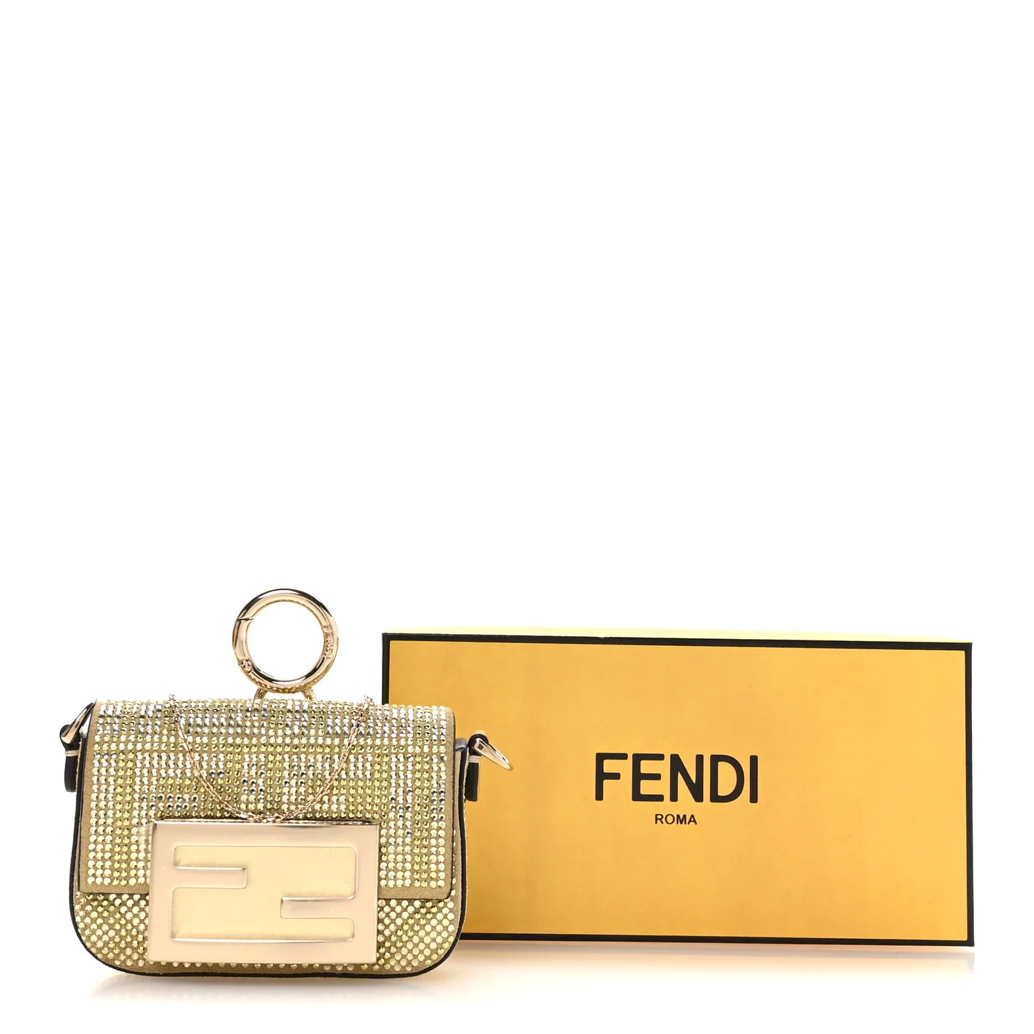 Crystal Vitello Laminato FF Nano Maxi Buckle Baguette Charm Light Gold - Image 10