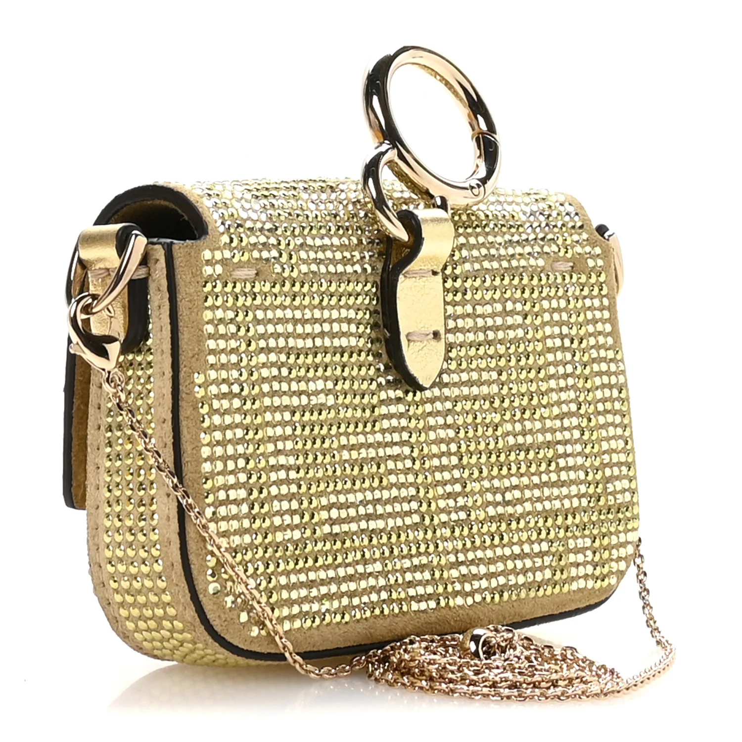 Crystal Vitello Laminato FF Nano Maxi Buckle Baguette Charm Light Gold - Image 2