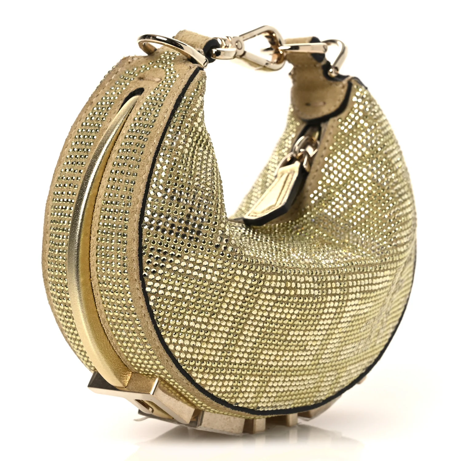 Crystal Vitello Laminato Suede FF Nano Fendigraphy Hobo Bag Platino - Image 3