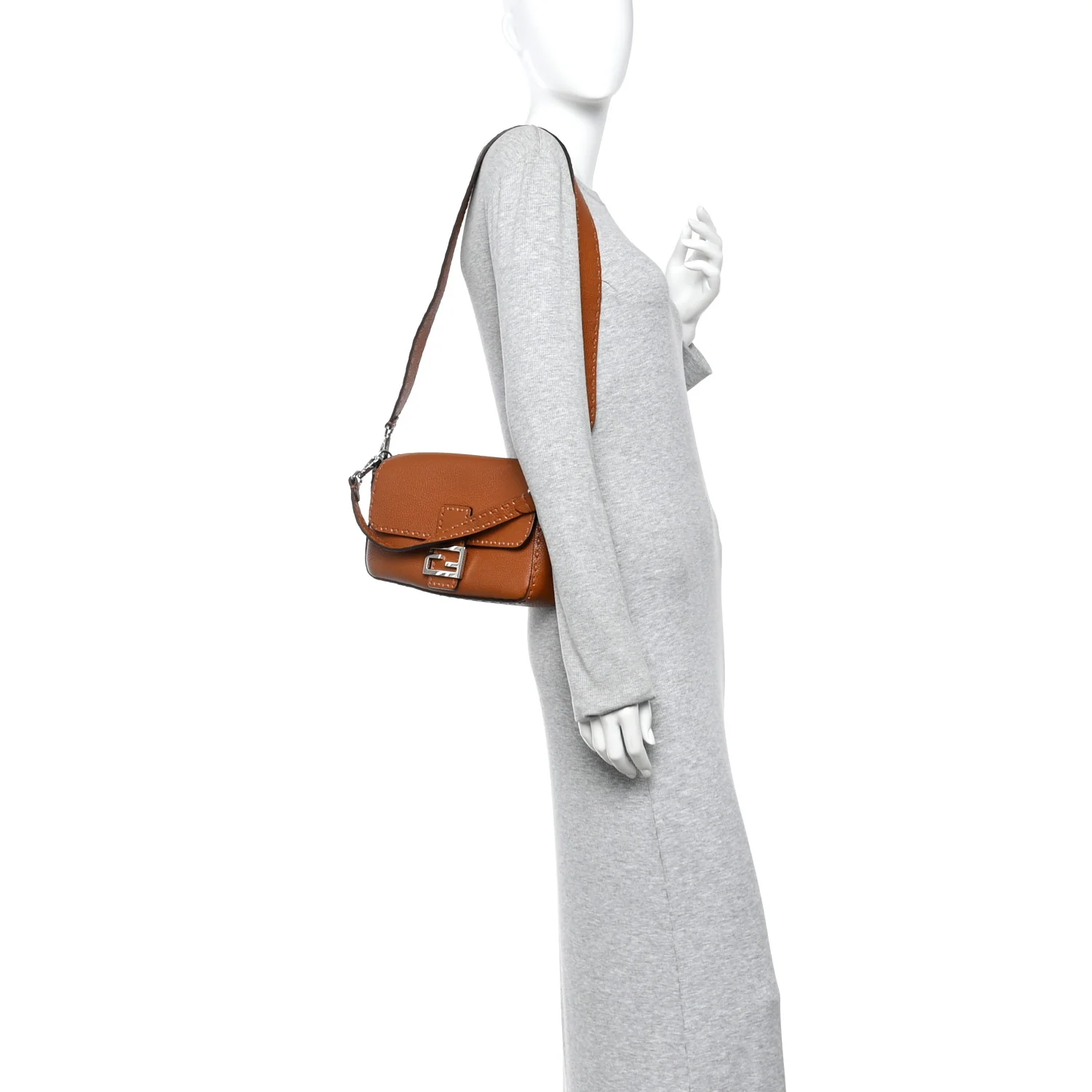 Cuoio Roma Sellerissima Nappa Sintetica Tape Stitch Baguette Brandy - Image 2