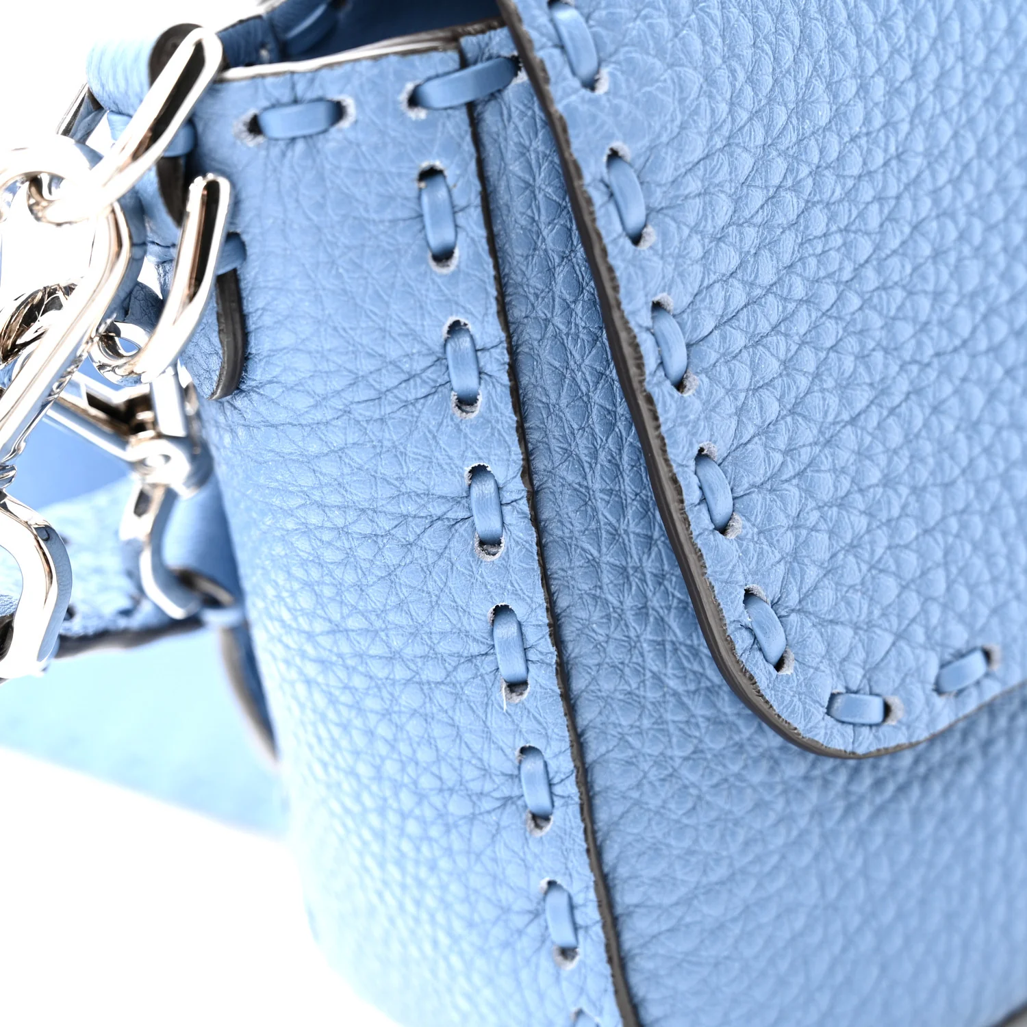 Cuoio Roma Sellerissima Nappa Sintetica Tape Stitch Baguette Placca Placca Argento Blue - Image 13