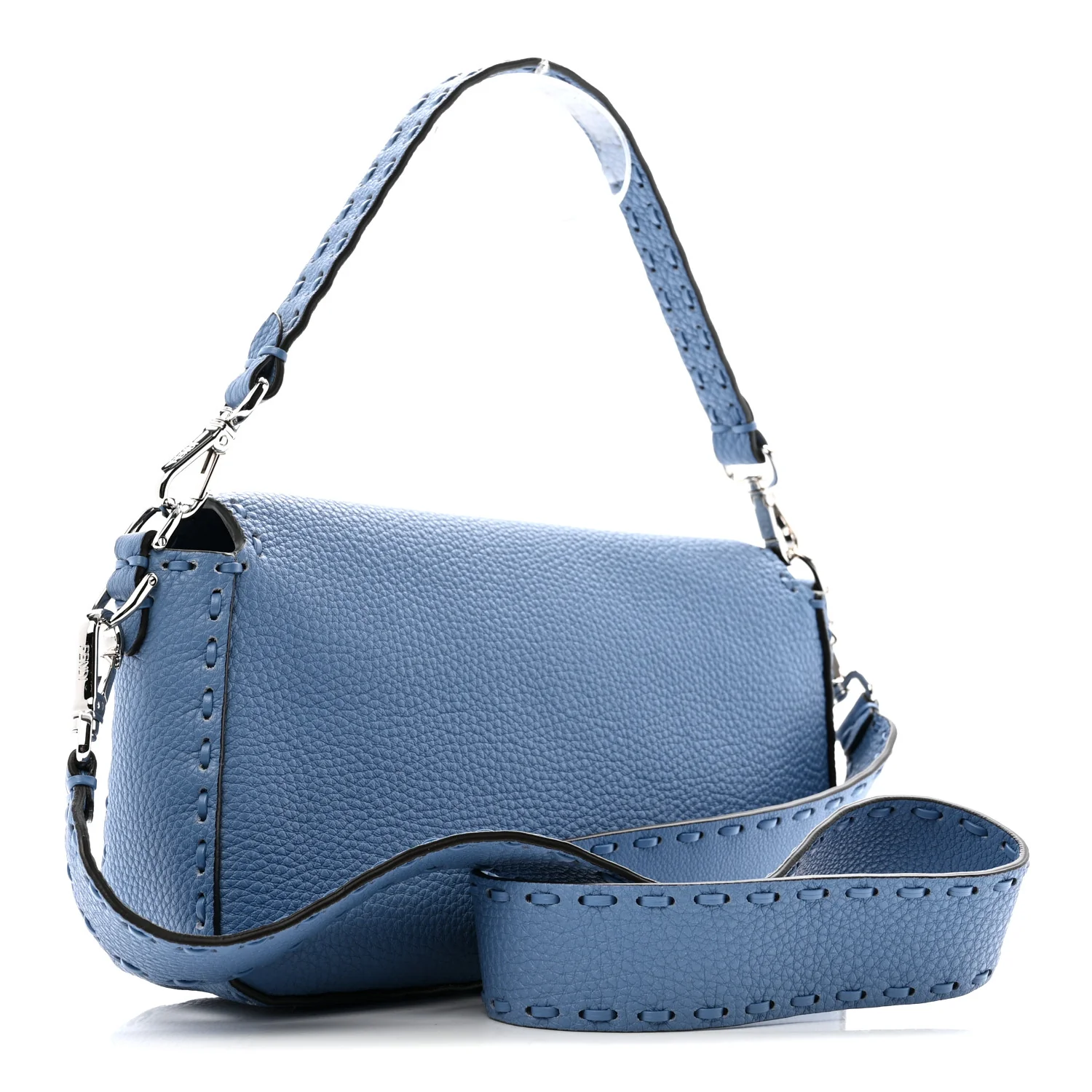 Cuoio Roma Sellerissima Nappa Sintetica Tape Stitch Baguette Placca Placca Argento Blue - Image 3