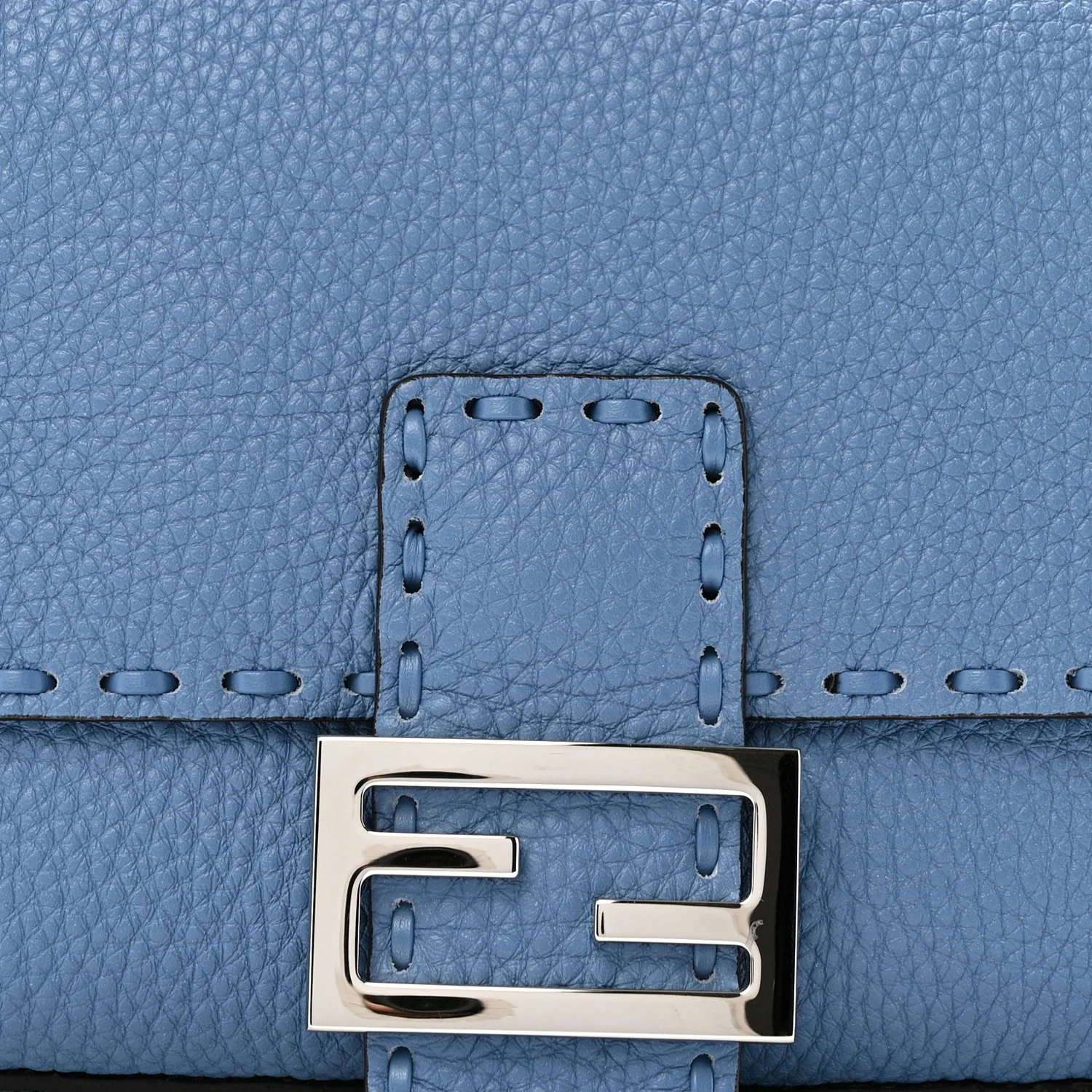 Cuoio Roma Sellerissima Nappa Sintetica Tape Stitch Baguette Placca Placca Argento Blue - Image 8
