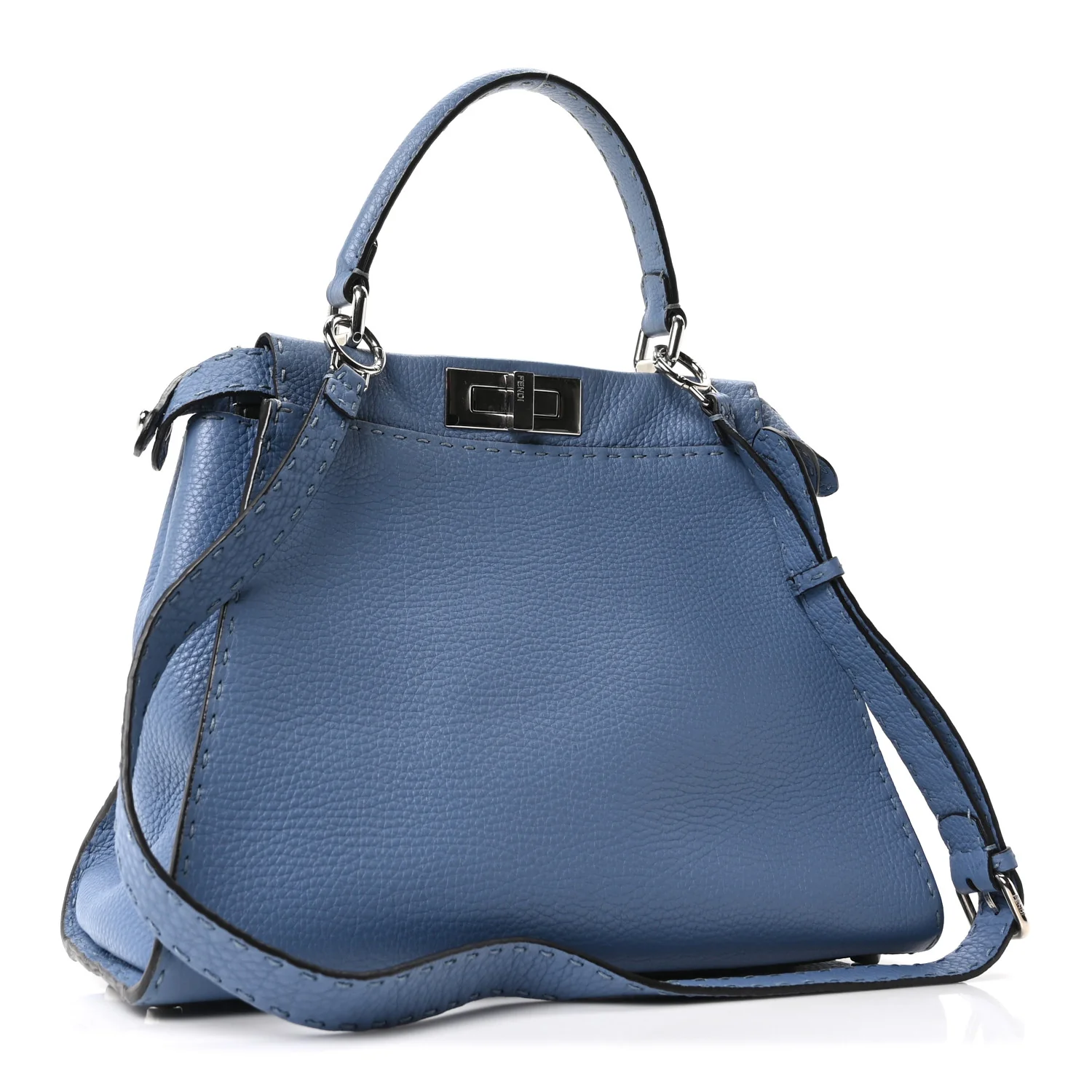 Cuoio Romano Selleria Bi-Color Medium Peekaboo Iconic Satchel Argento Blue Asfalto - Image 3