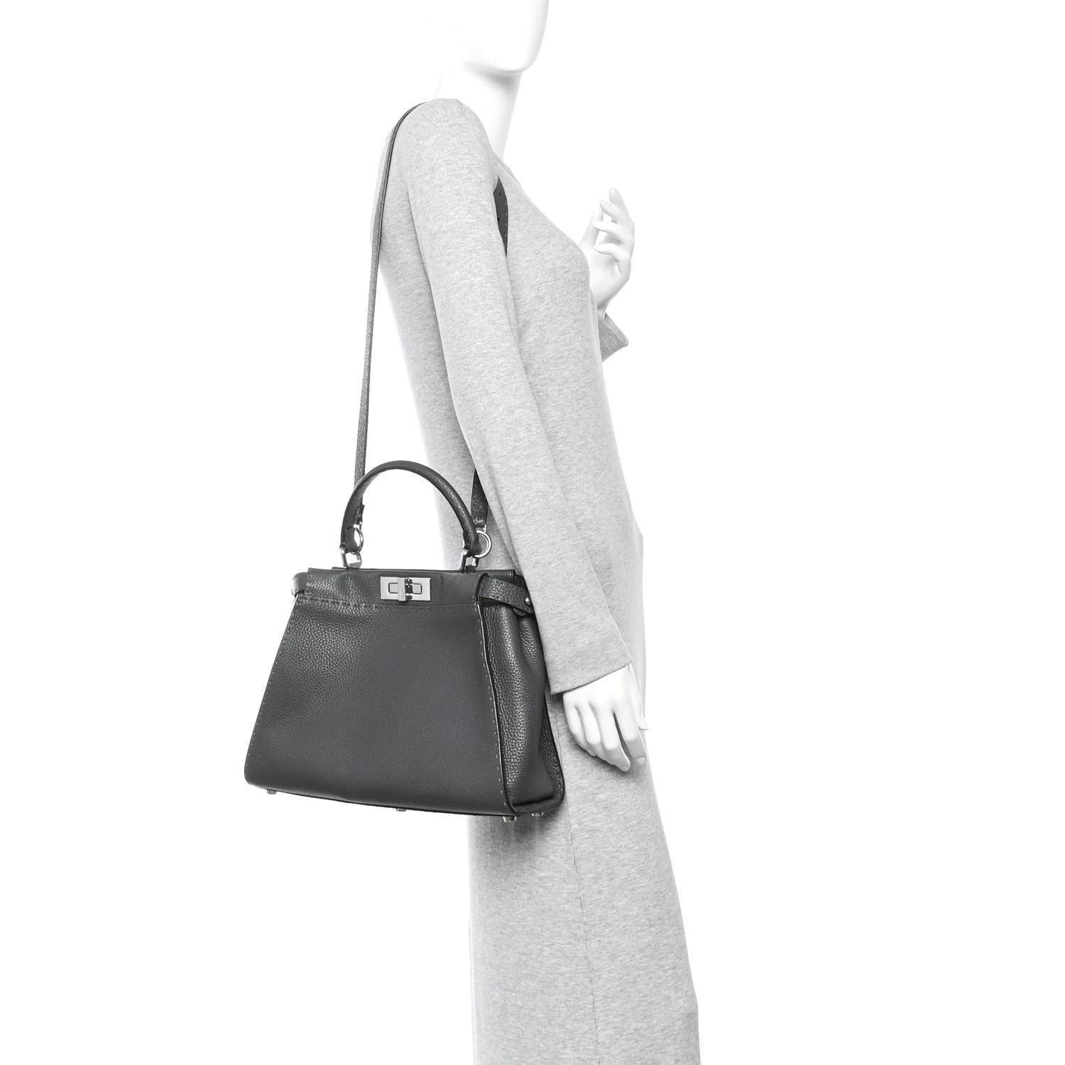 Cuoio Romano Selleria Bi-Color Medium Peekaboo Iconic Satchel Asfalto Latte - Image 2