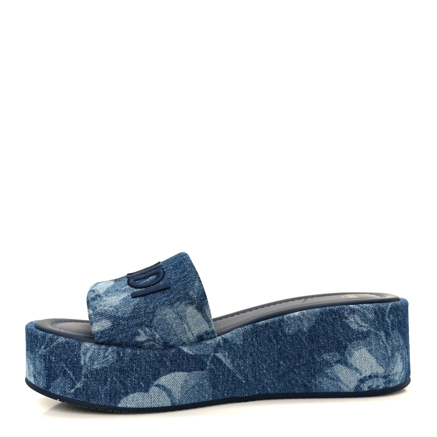 Denim Sea Garden Logo Sunshine Flatform Slide Sandals 40 Blue Medium Dark Blue