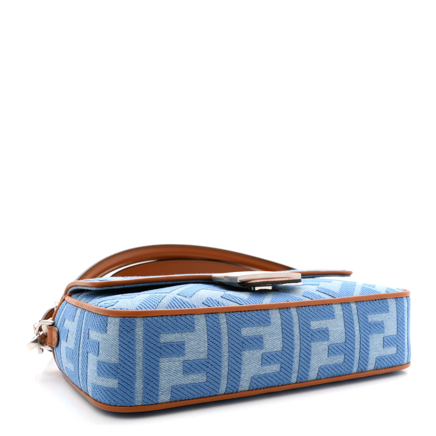 Denim Vitello King FF Embroidered Baguette Denim Chiaro Brandy - Image 4