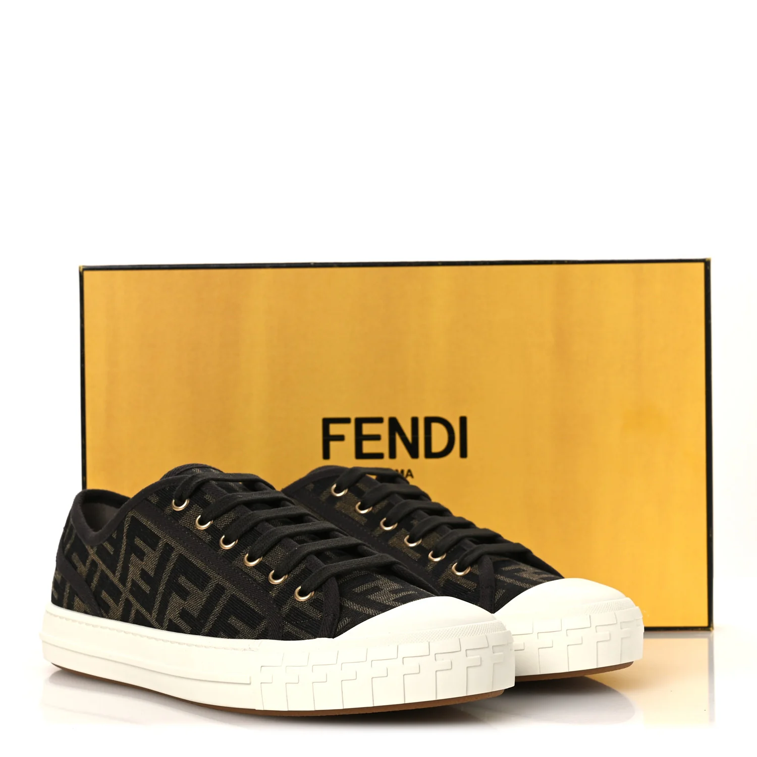 Fabric Jacquard Rubber FF Mens Domino Sneakers 42 Tabacco Black - Image 10